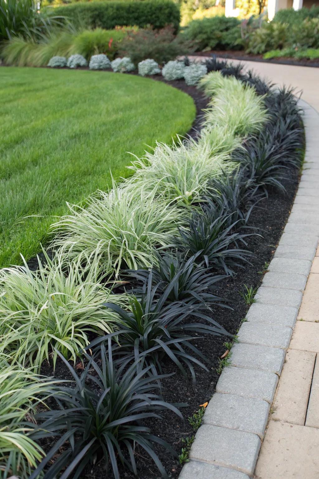 A strong look with midnight lawn grass against light green leaves.