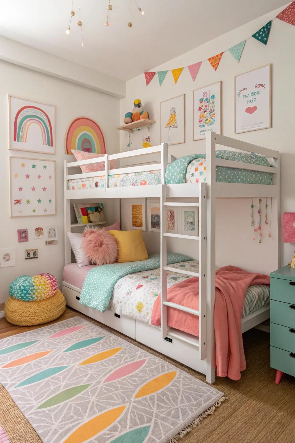 Tiered beds save space and inject a playful vibe into any shared room.