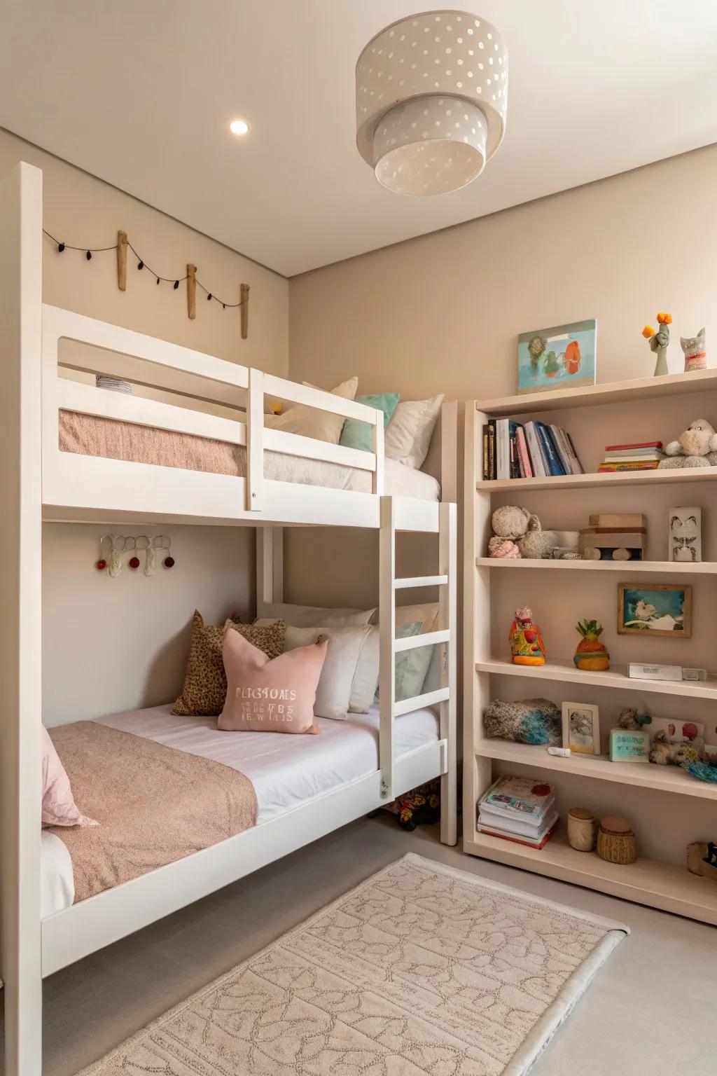 Neutral hues encourage a harmonious environment in shared bedrooms.
