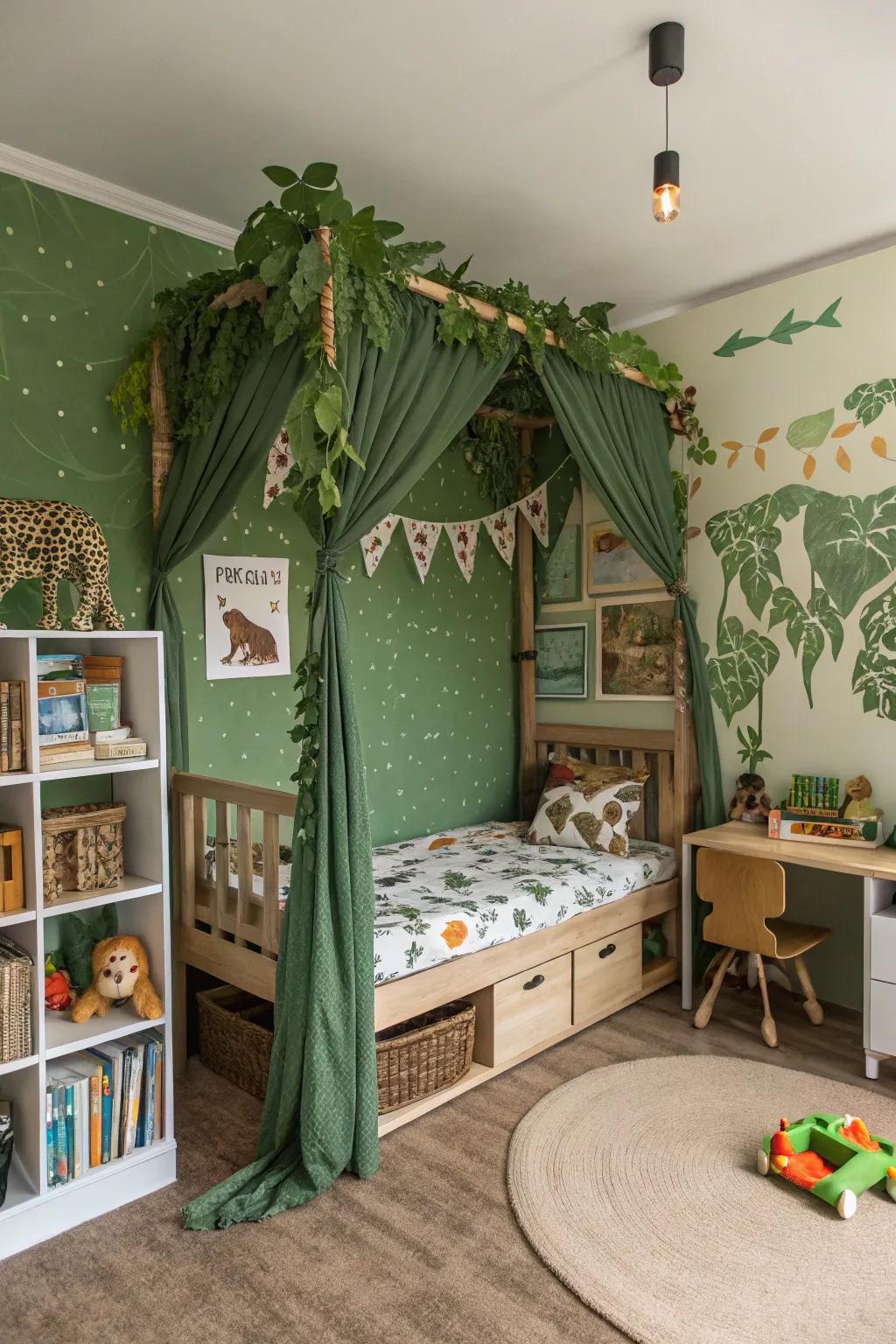 Turn bedtime into a safari expedition with a jungle-themed canopy.