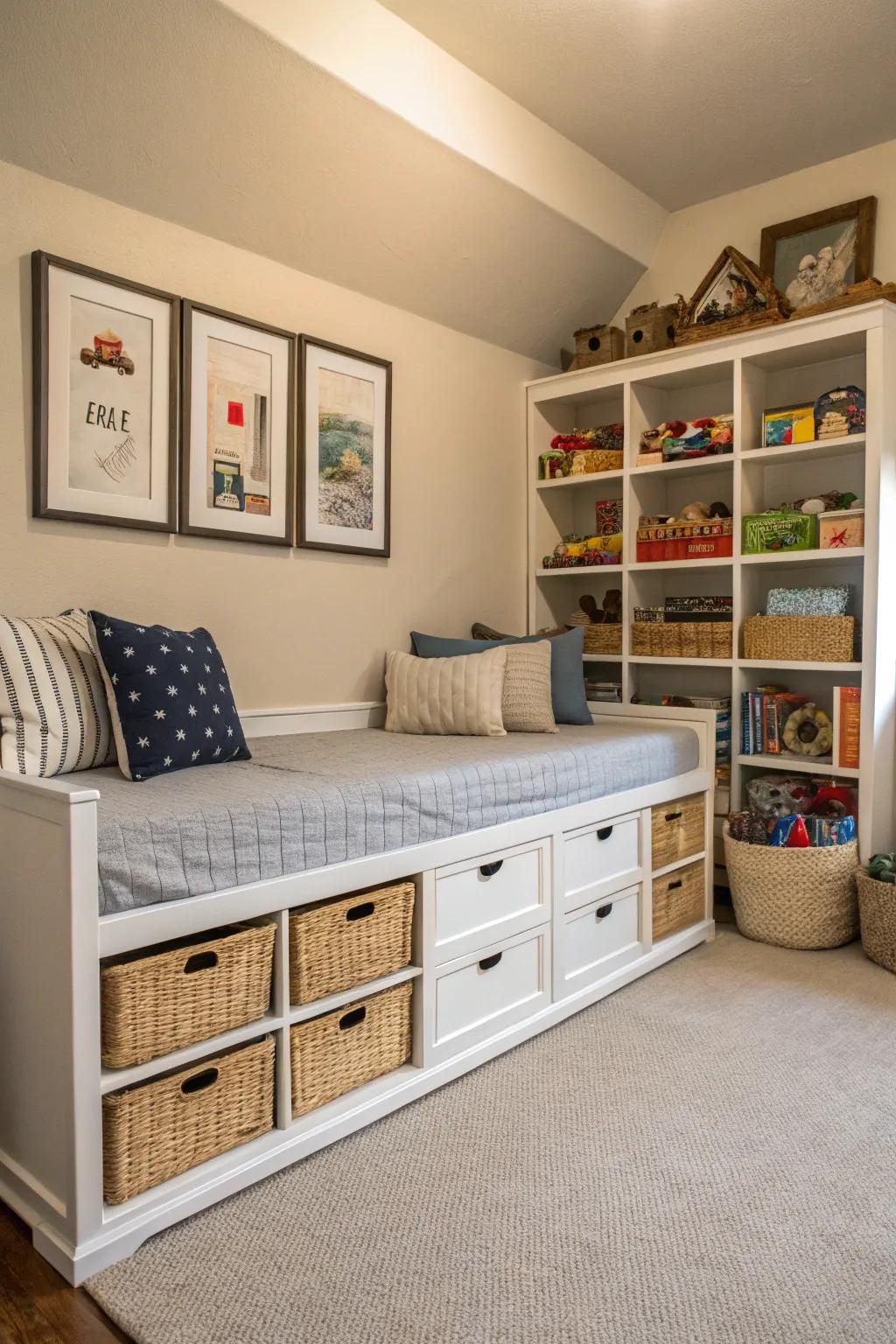 Maximize space with a daybed that offers practical storage solutions.