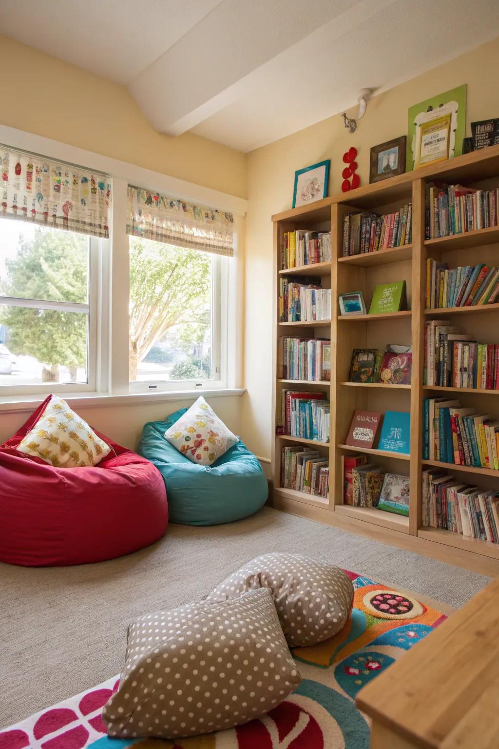 A serene reading corner ideal for narrative interludes.