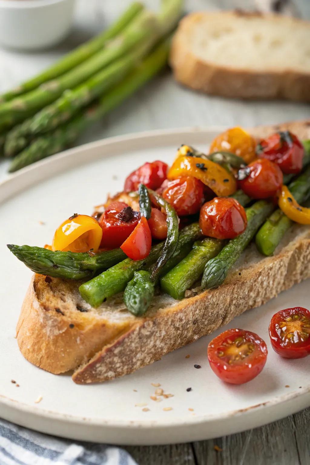 Upgrade your toast with a vibrant mix of roasted vegetables.