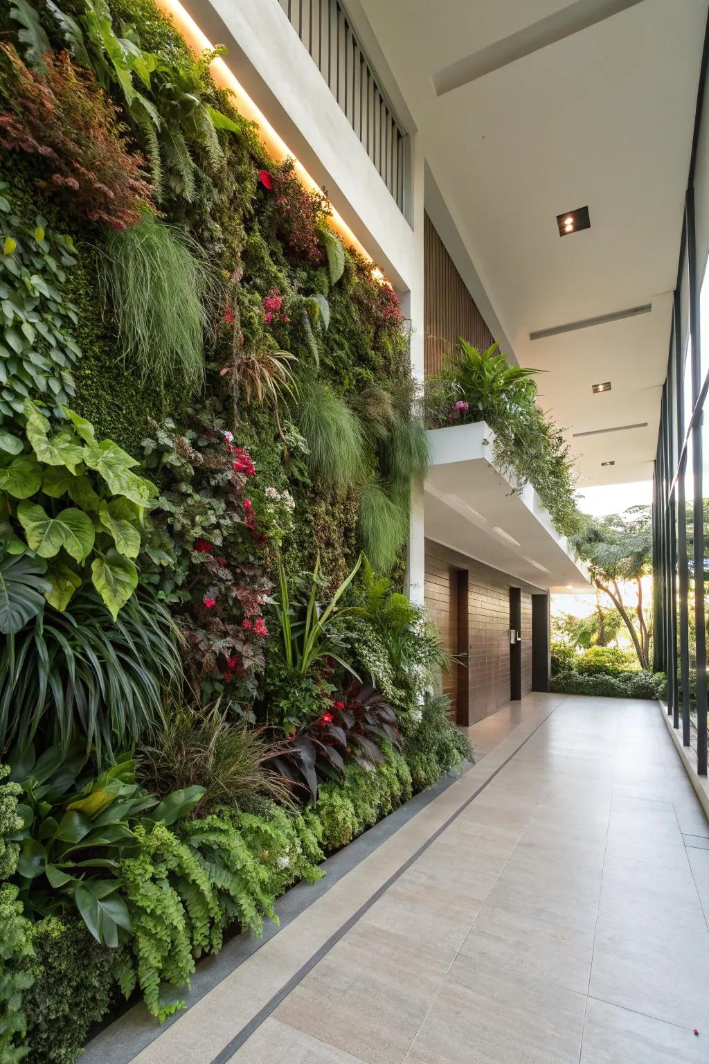 A lively vertical garden bringing the breezeway to life.
