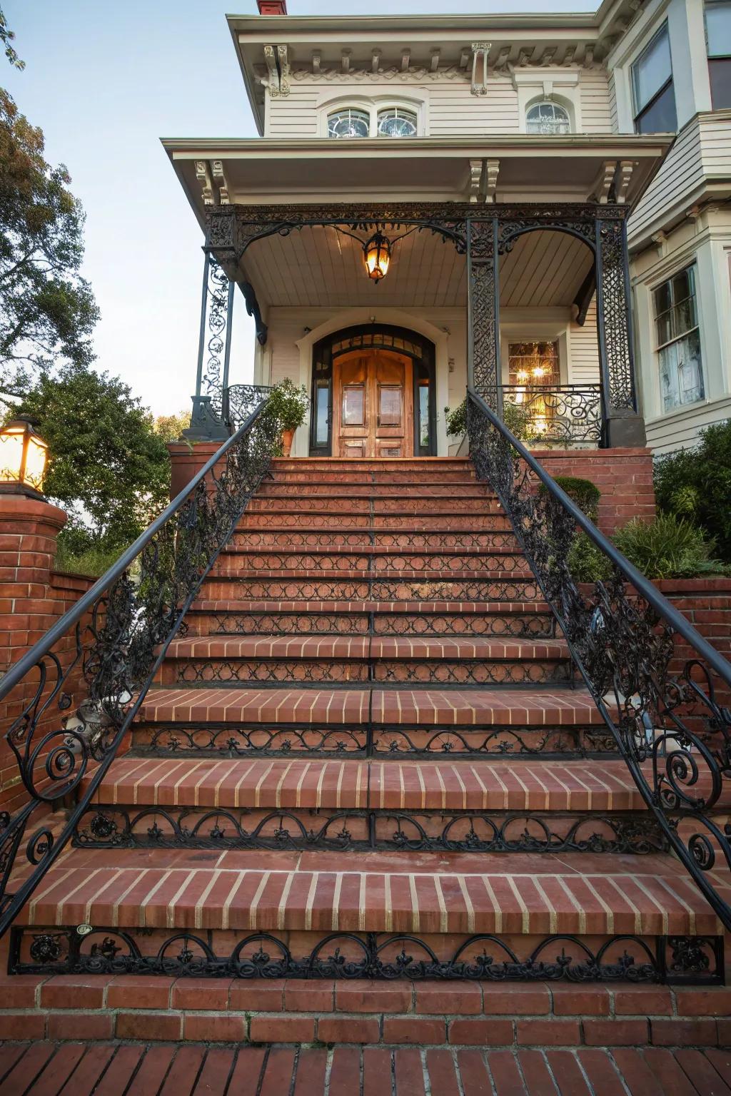 Imposing brick steps enhancing a home's entrance.