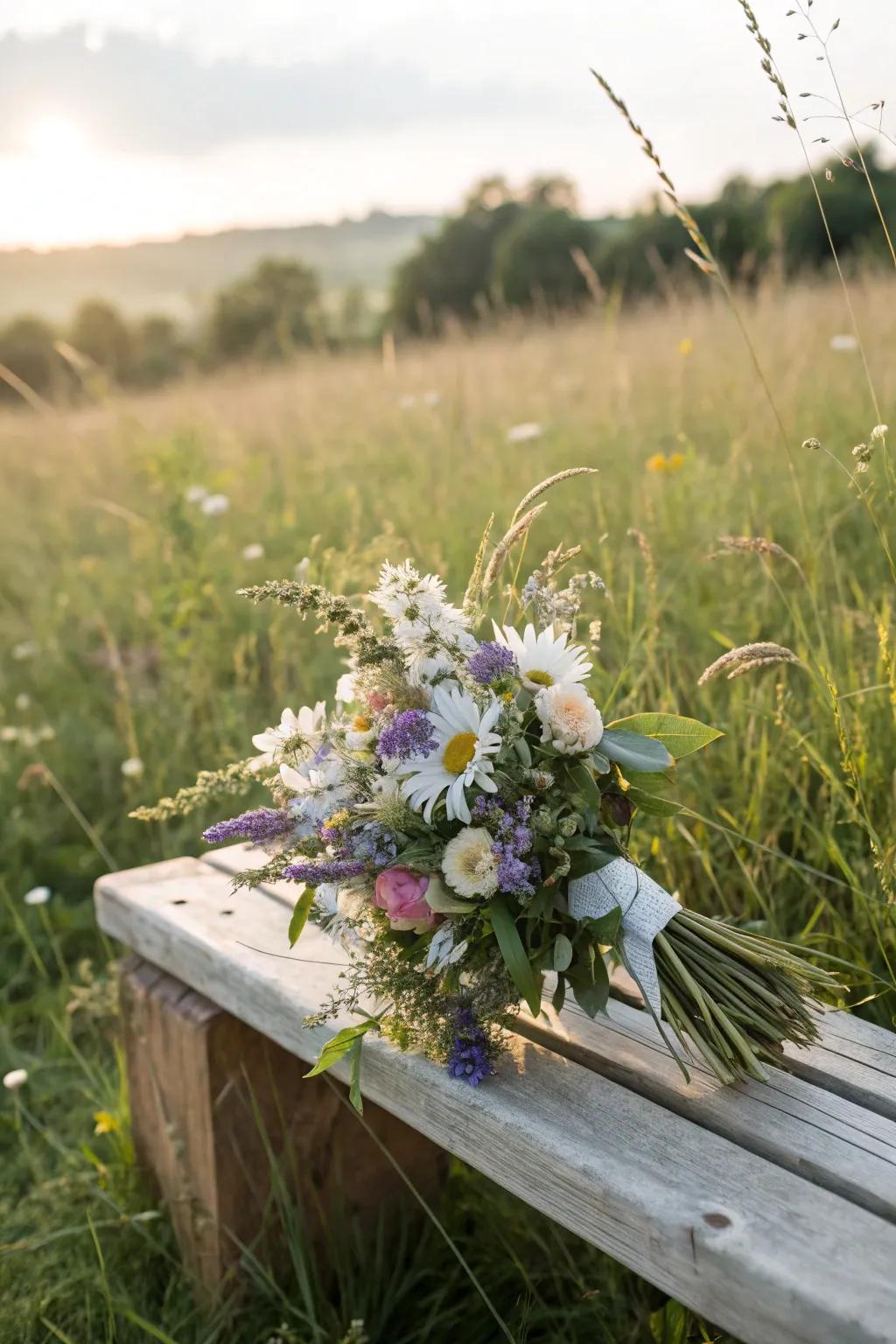 A dreamy wildflower bouquet ideal for a rustic wedding.