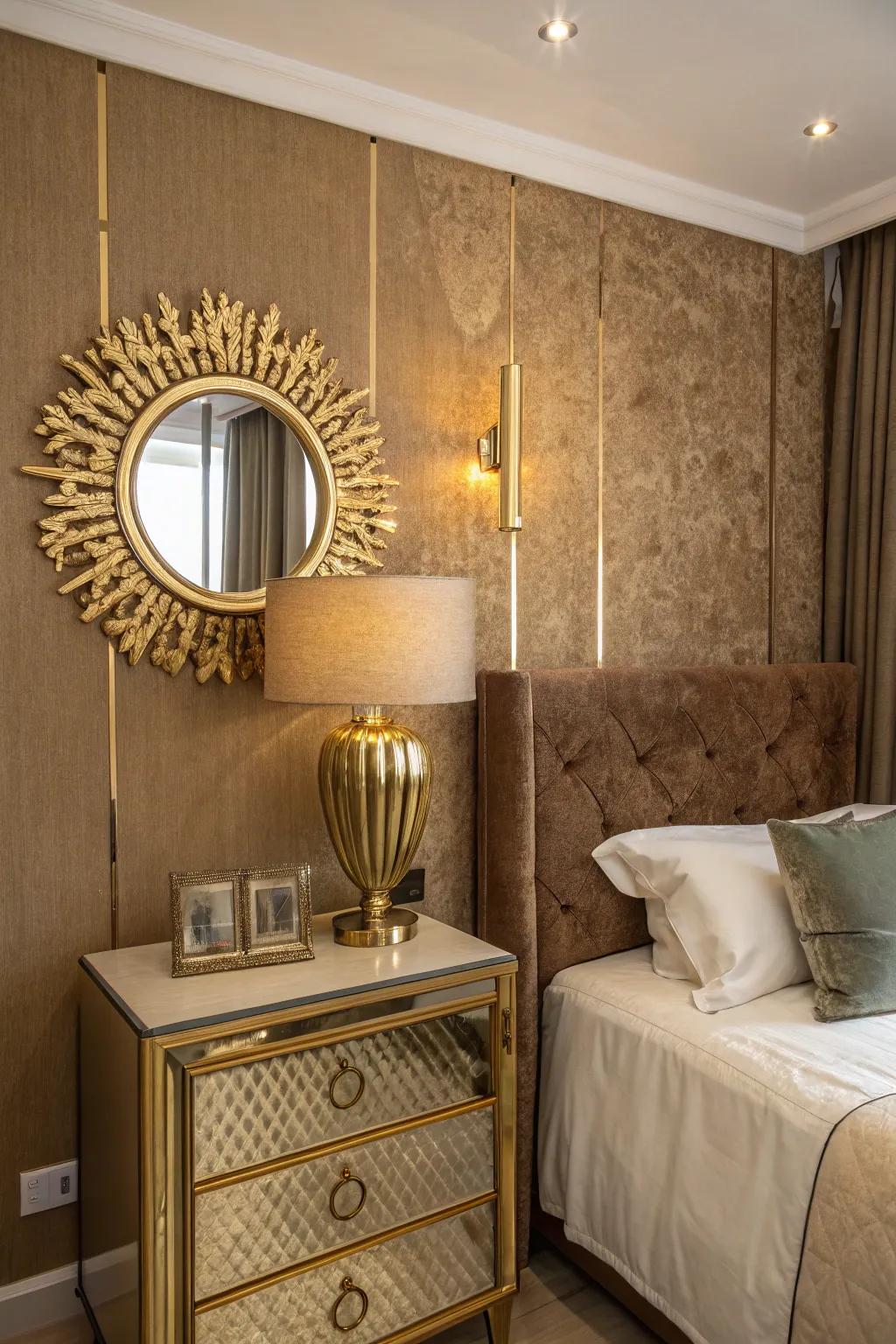 Gilded accents in lighting and decor add an opulent touch.