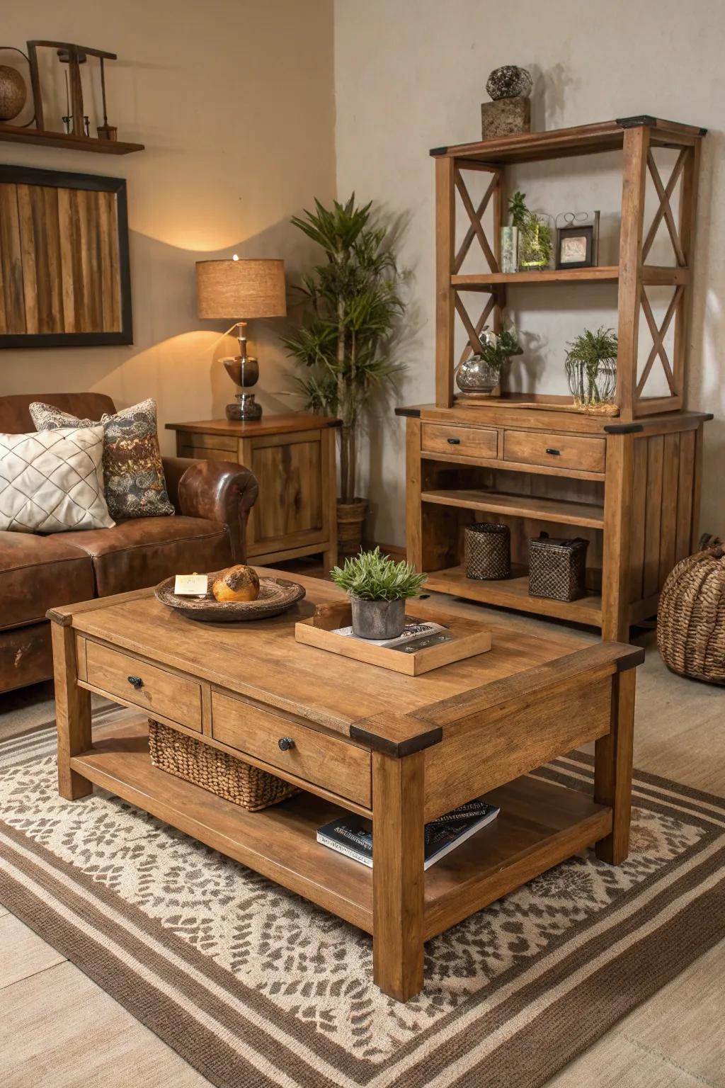 Welcoming unprocessed timber hues fashion an inviting and natural atmosphere.