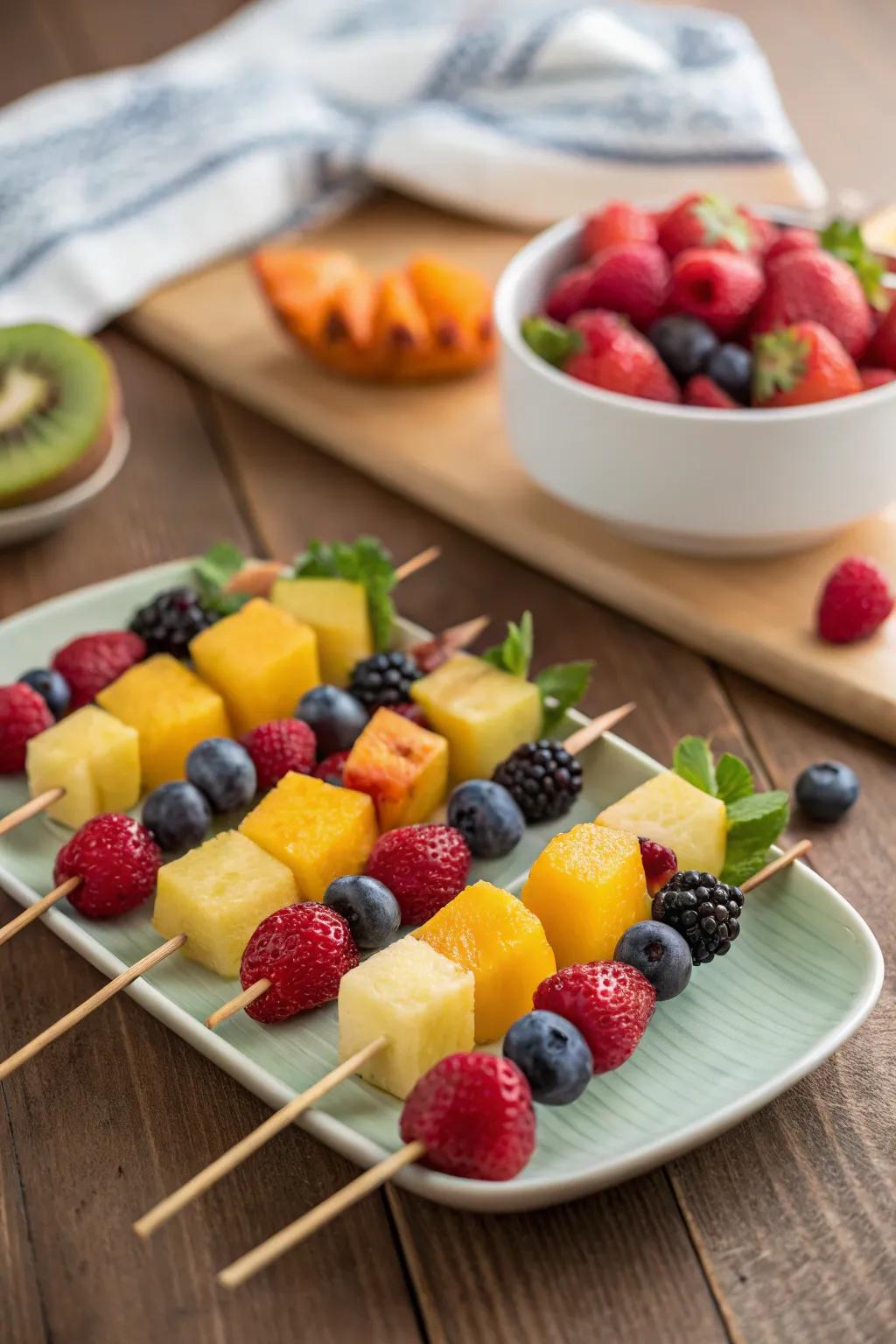 Brilliant fruit wands adding a zesty touch to brunch.