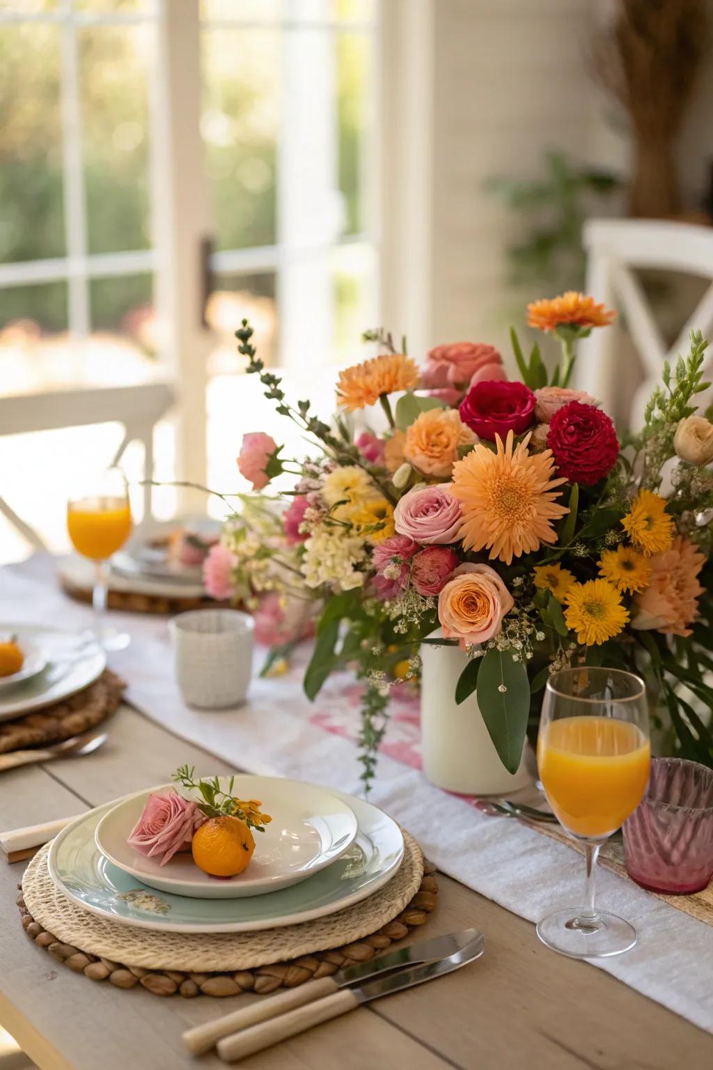 Flowers of the season give your brunch setting a classy look.