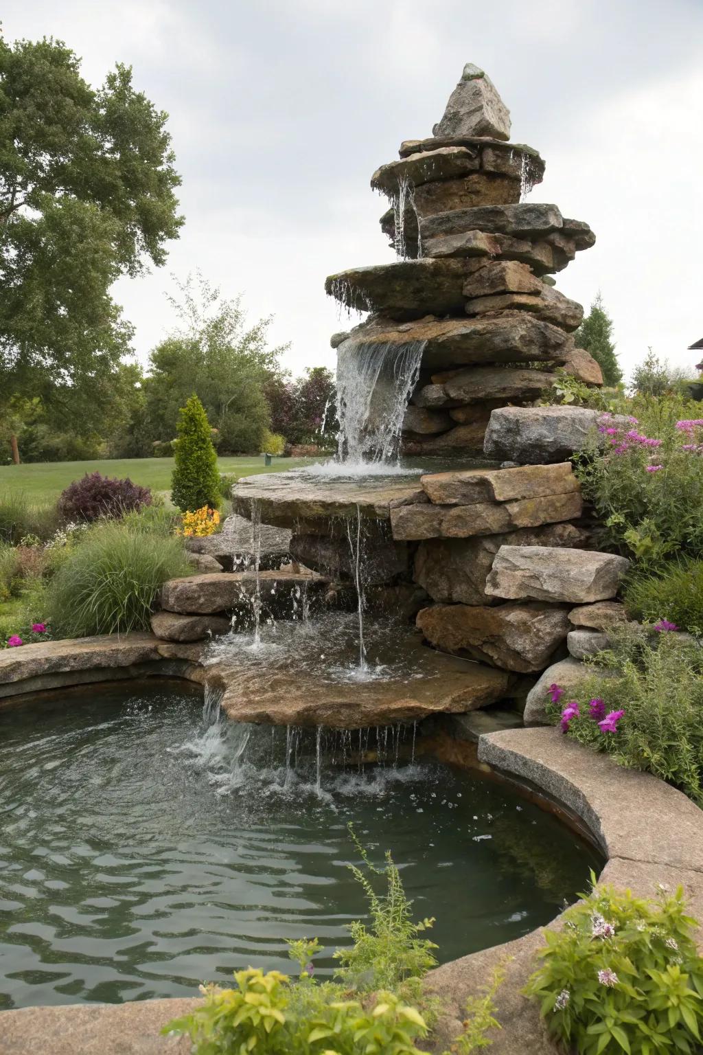A layered fountain presents a vibrant and calming aqua showcase.