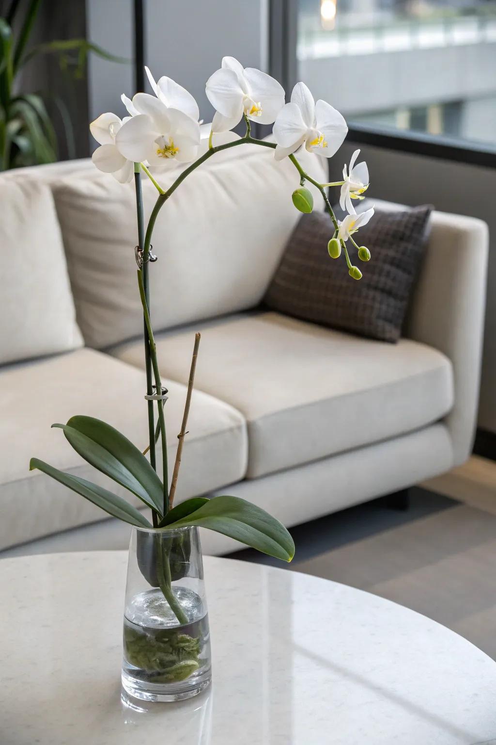 Embrace minimalist charm with just a single phalaenopsis.