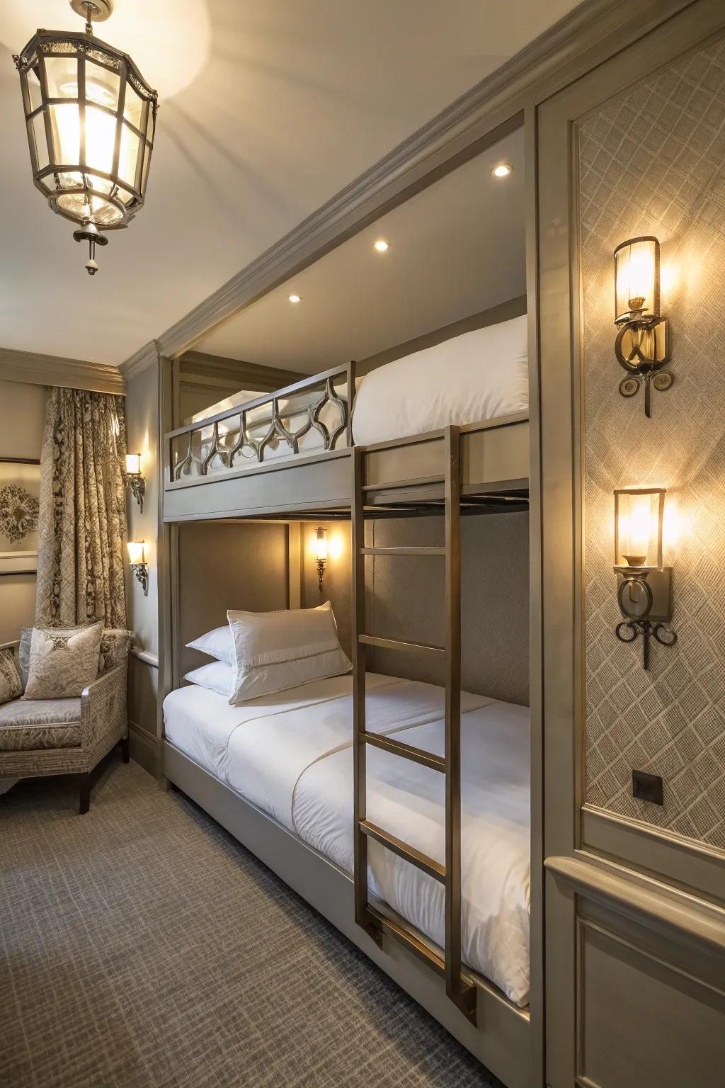 Wall lamps enhance sophistication and practical use.