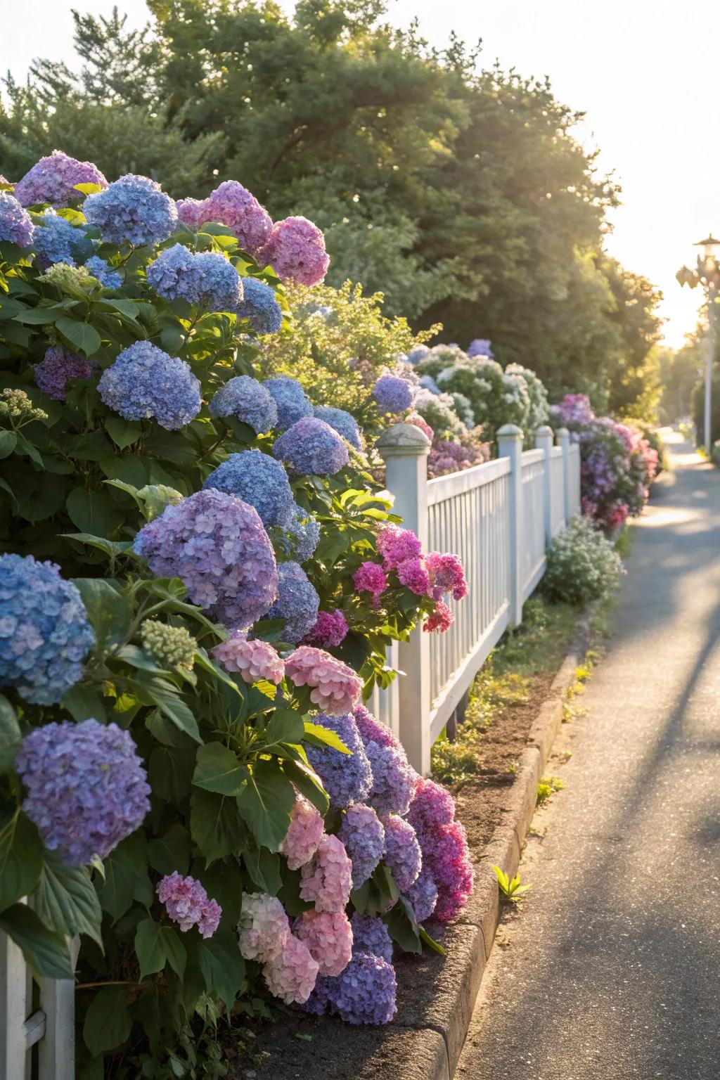 Flowering bushes create a colorful, sweet-smelling fence.