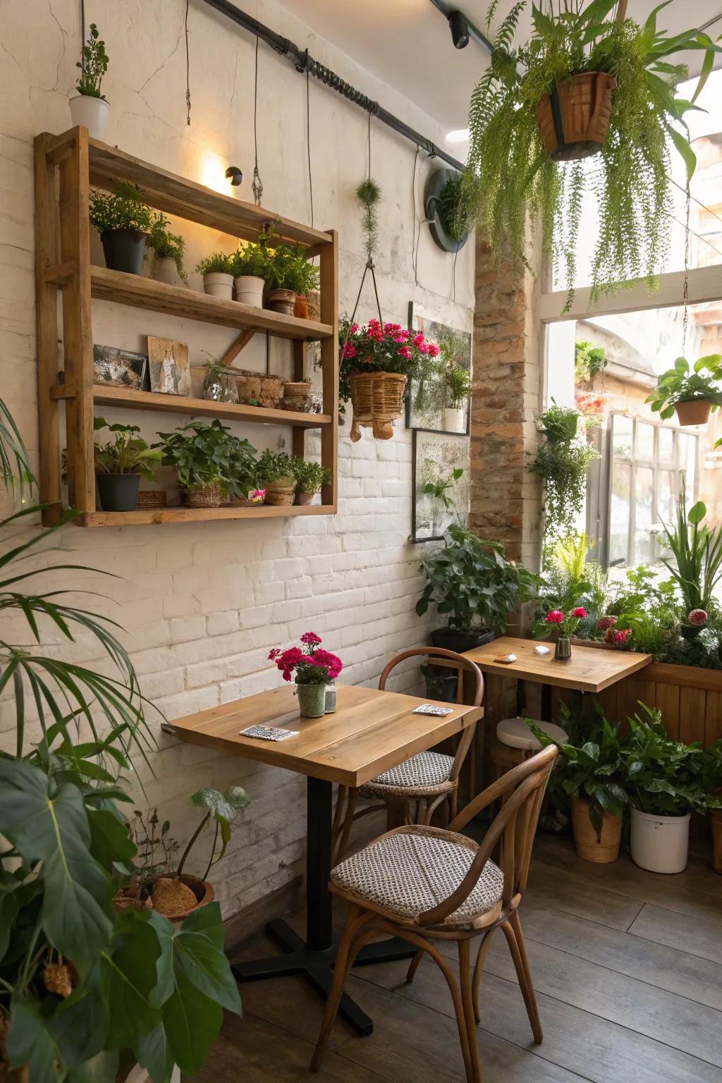 Indoor vegetation injects a dash of nature to your home cafe.