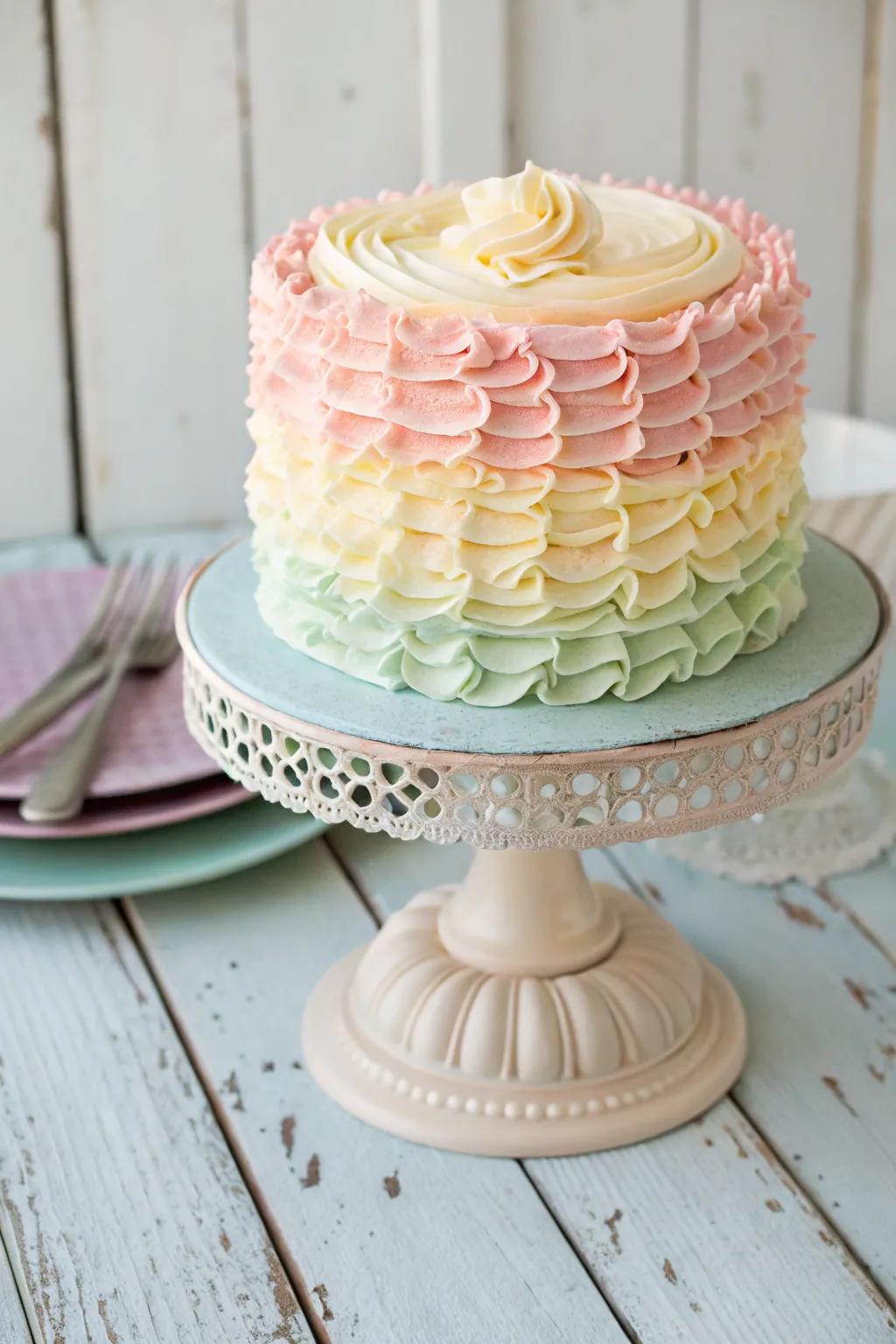 Elegant sweet cream frills draping down a stunning cake
