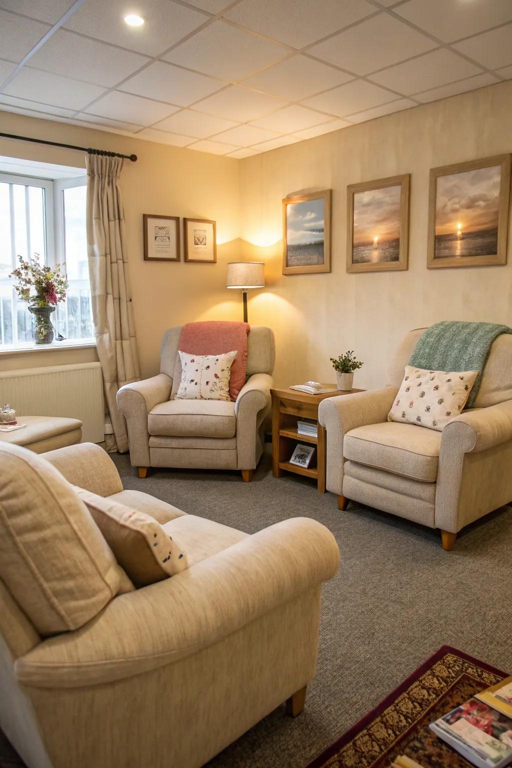 Comfortable seating is crucial for client relaxation and openness.