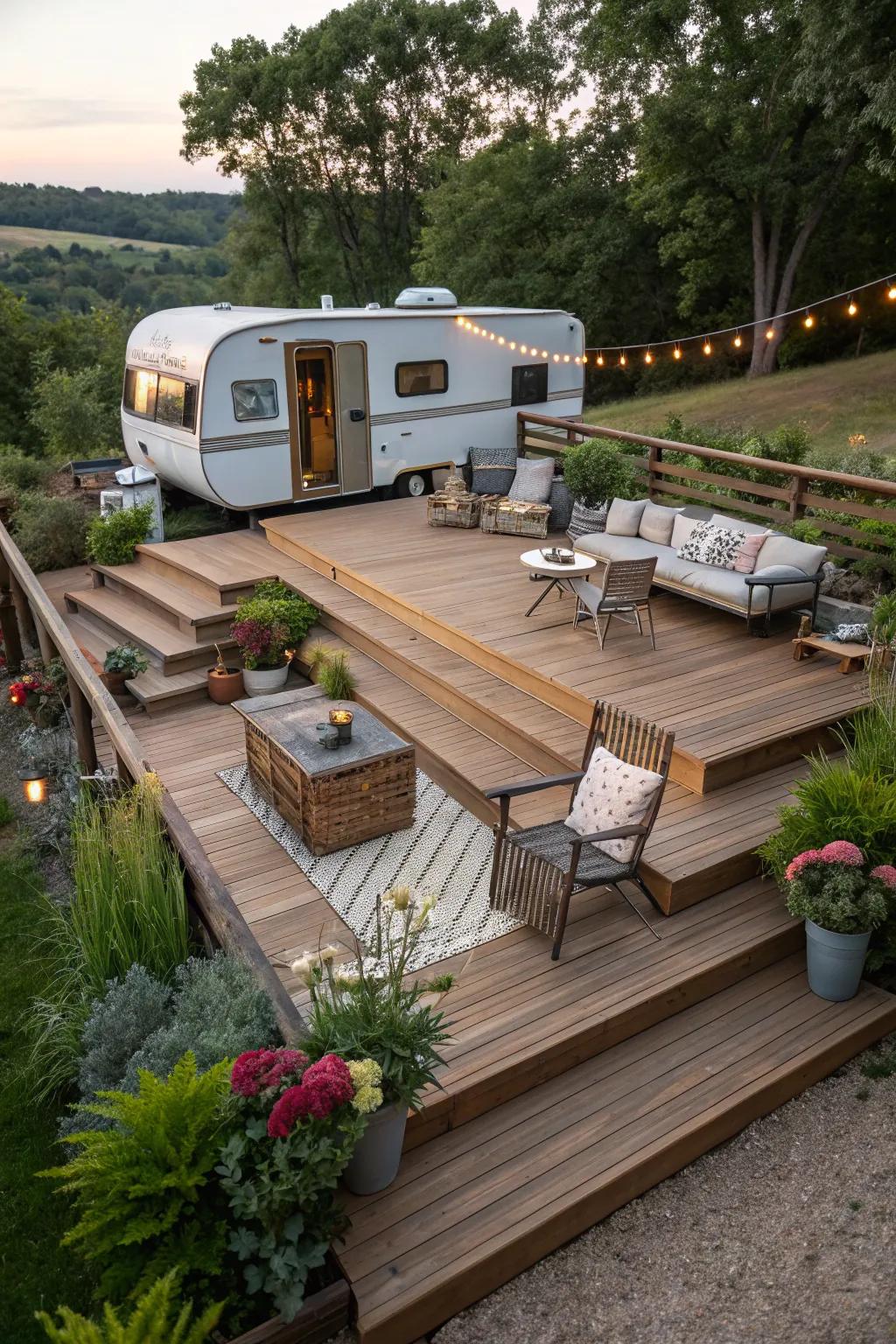 A layered deck enriches the spatial feel of your camper area.