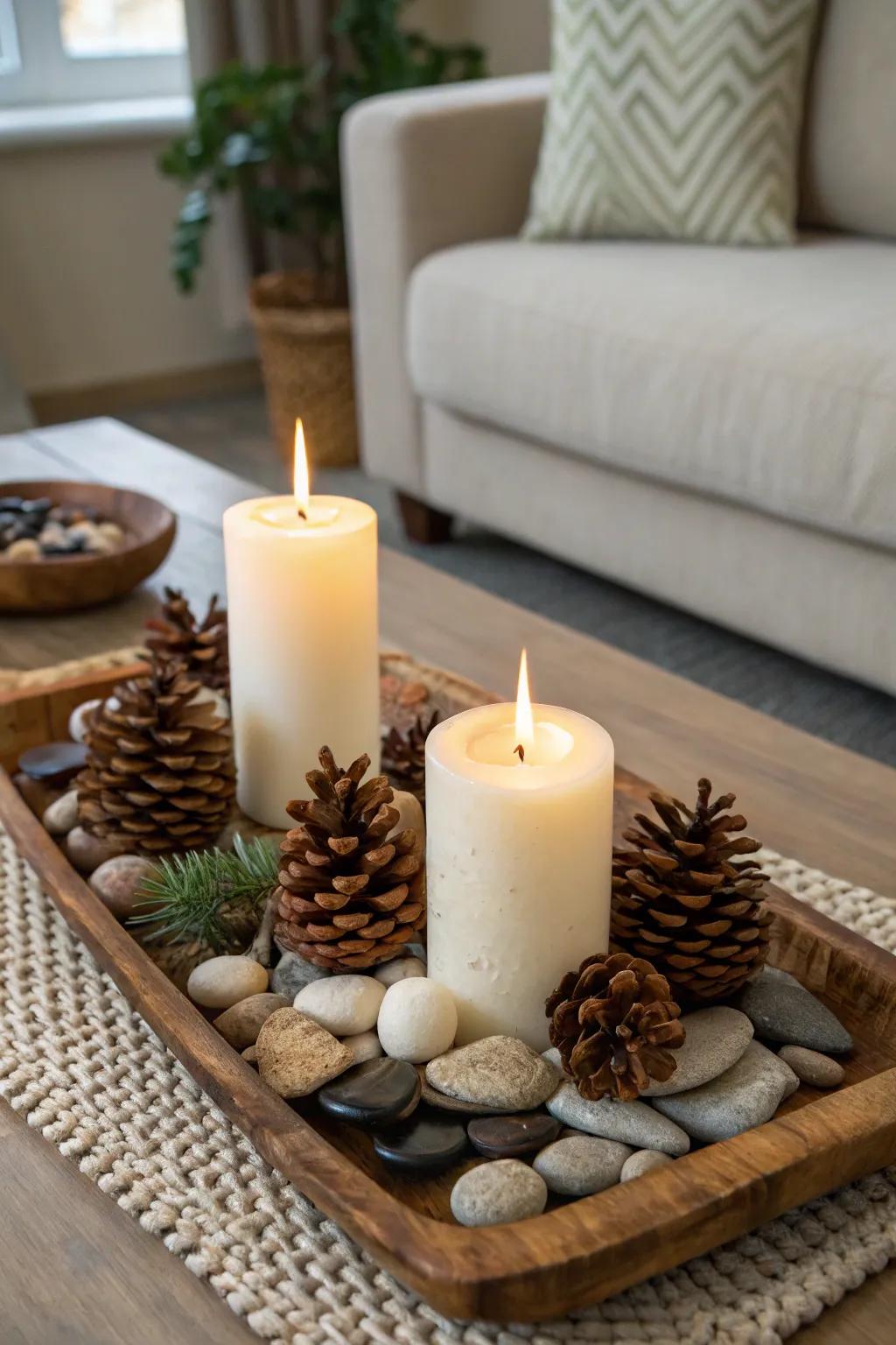 An earthy tray brings nature inside.