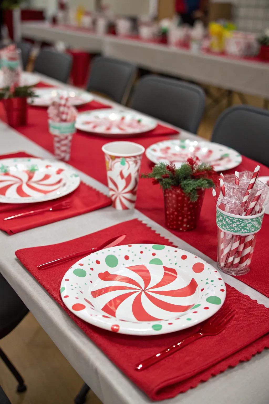 Enhance your table with candy cane-themed settings.