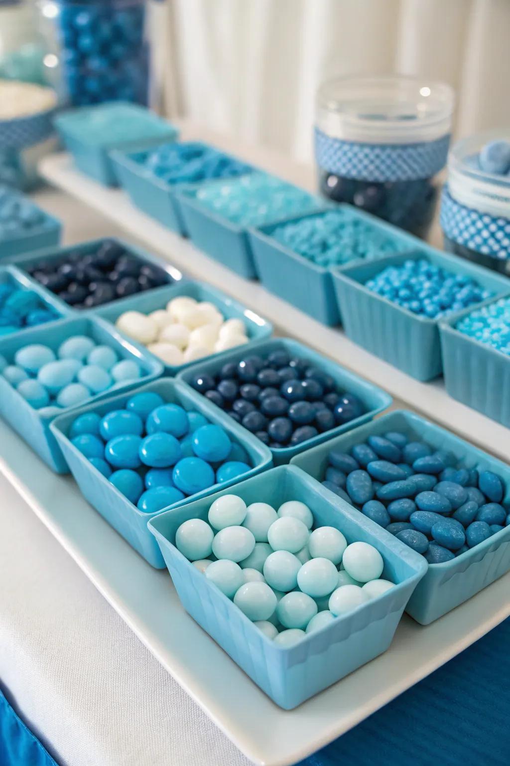 An elegant, single-tone candy bar with a captivating azure theme.