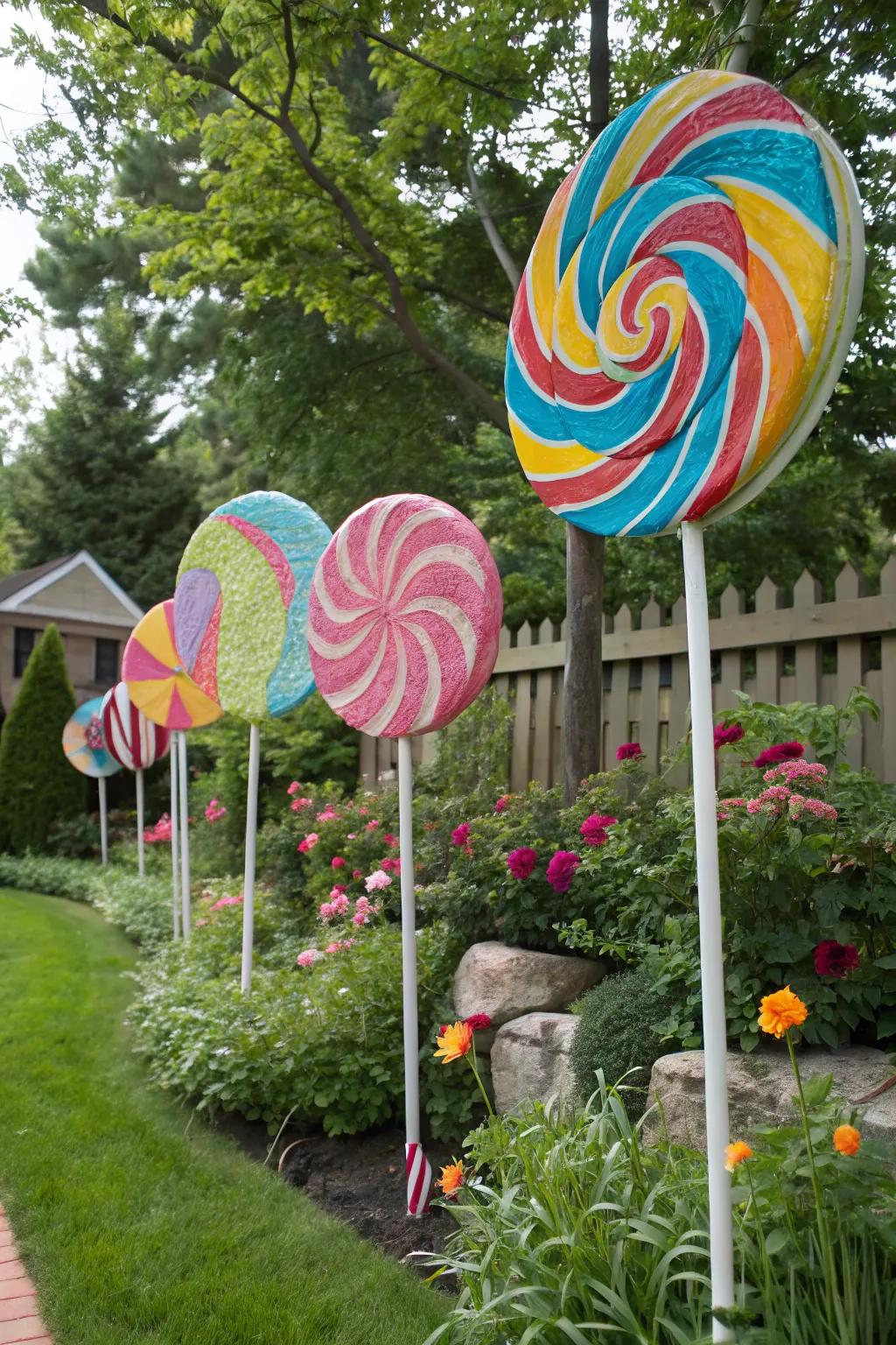 Oversized treat decorations infuse a whimsical touch to the party décor