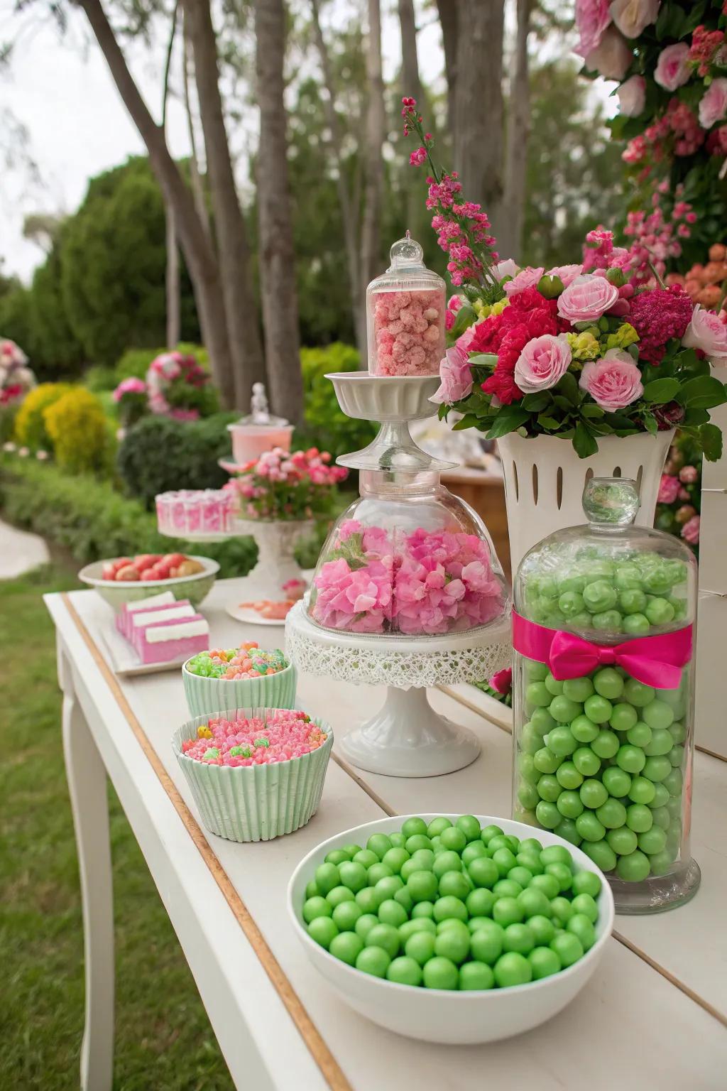 A garden-inspired treat table full of sweetness and charm