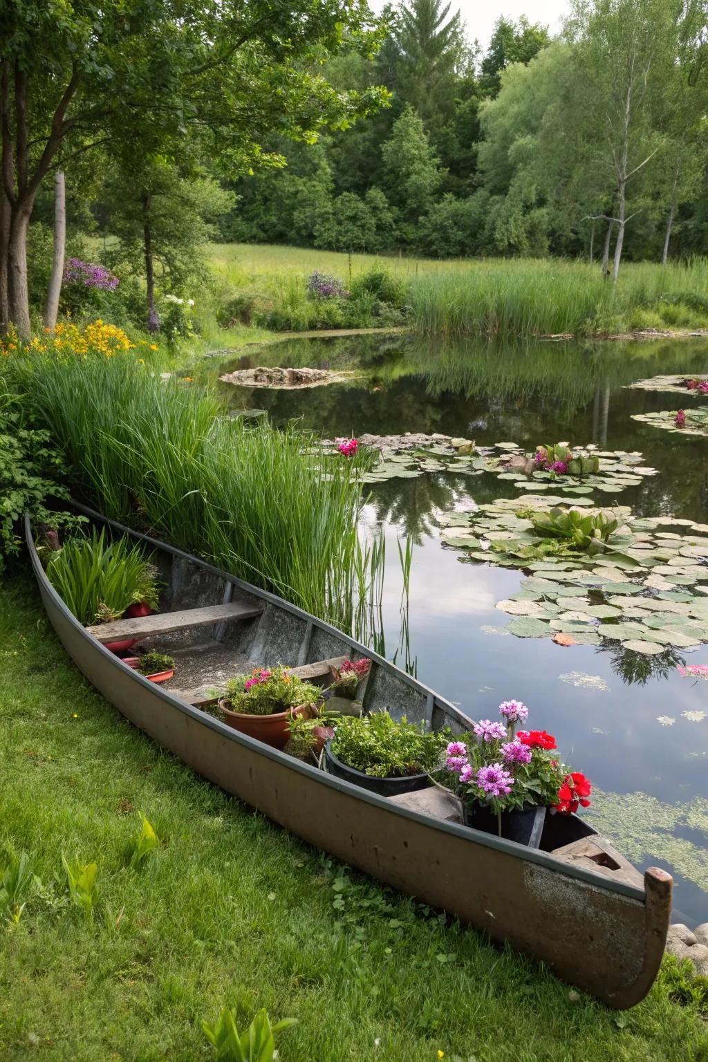 Enhance your garden's inherent allure by setting up your planter close to a body of water.