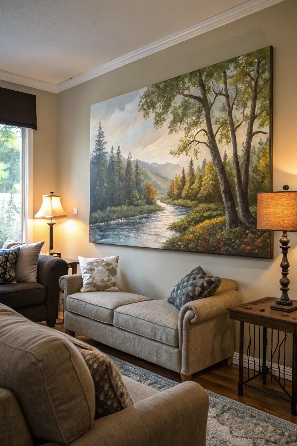Art inspired by nature cultivates a serene atmosphere.