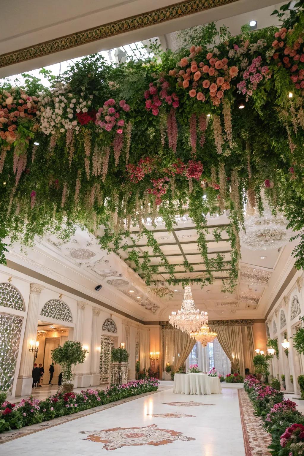 Floral installations bring the beauty of nature indoors.