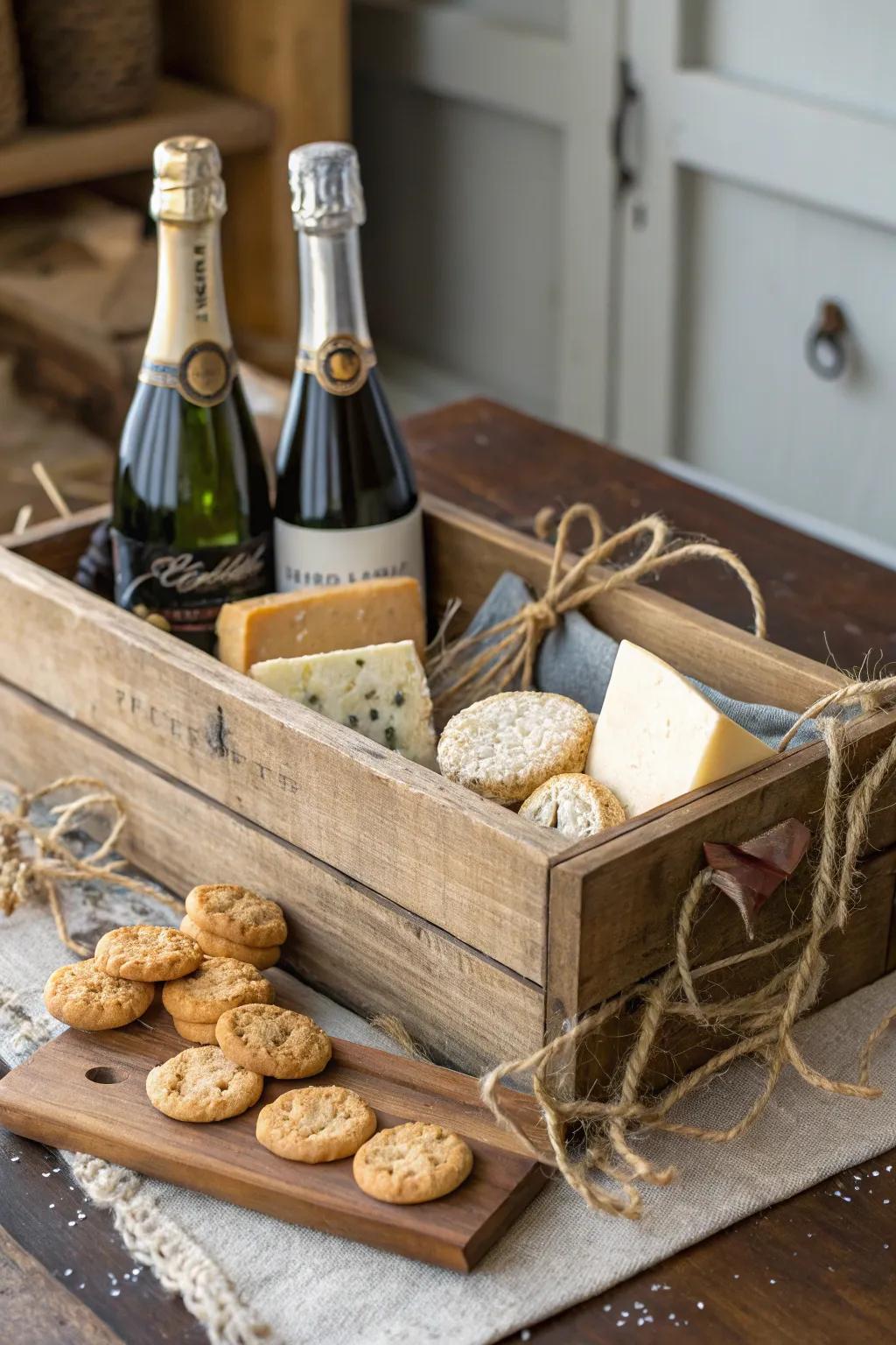 Earthy appeal with handcrafted cheeses and freshly baked biscuits.