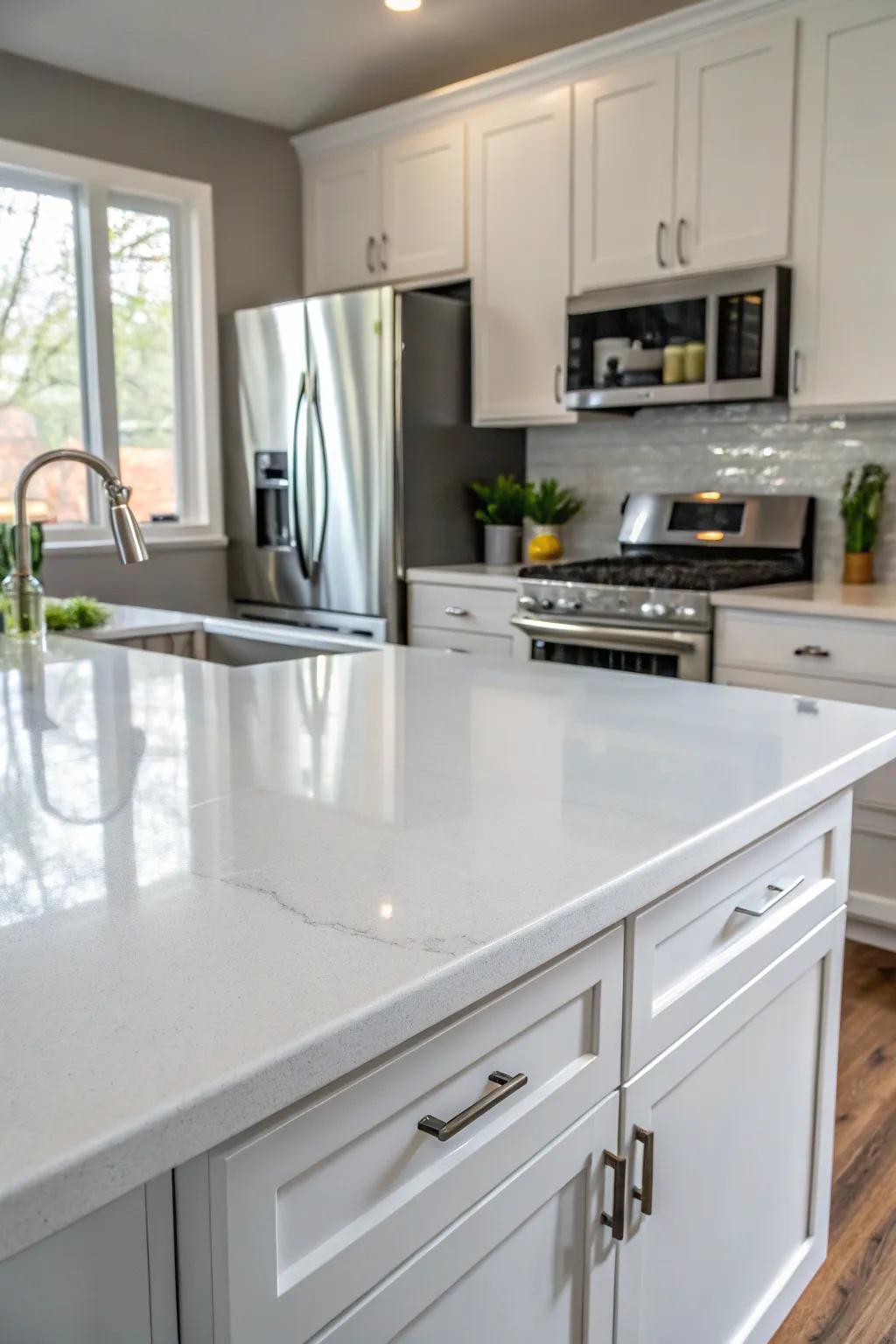 A lively kitchen showcasing freshly painted worktops.