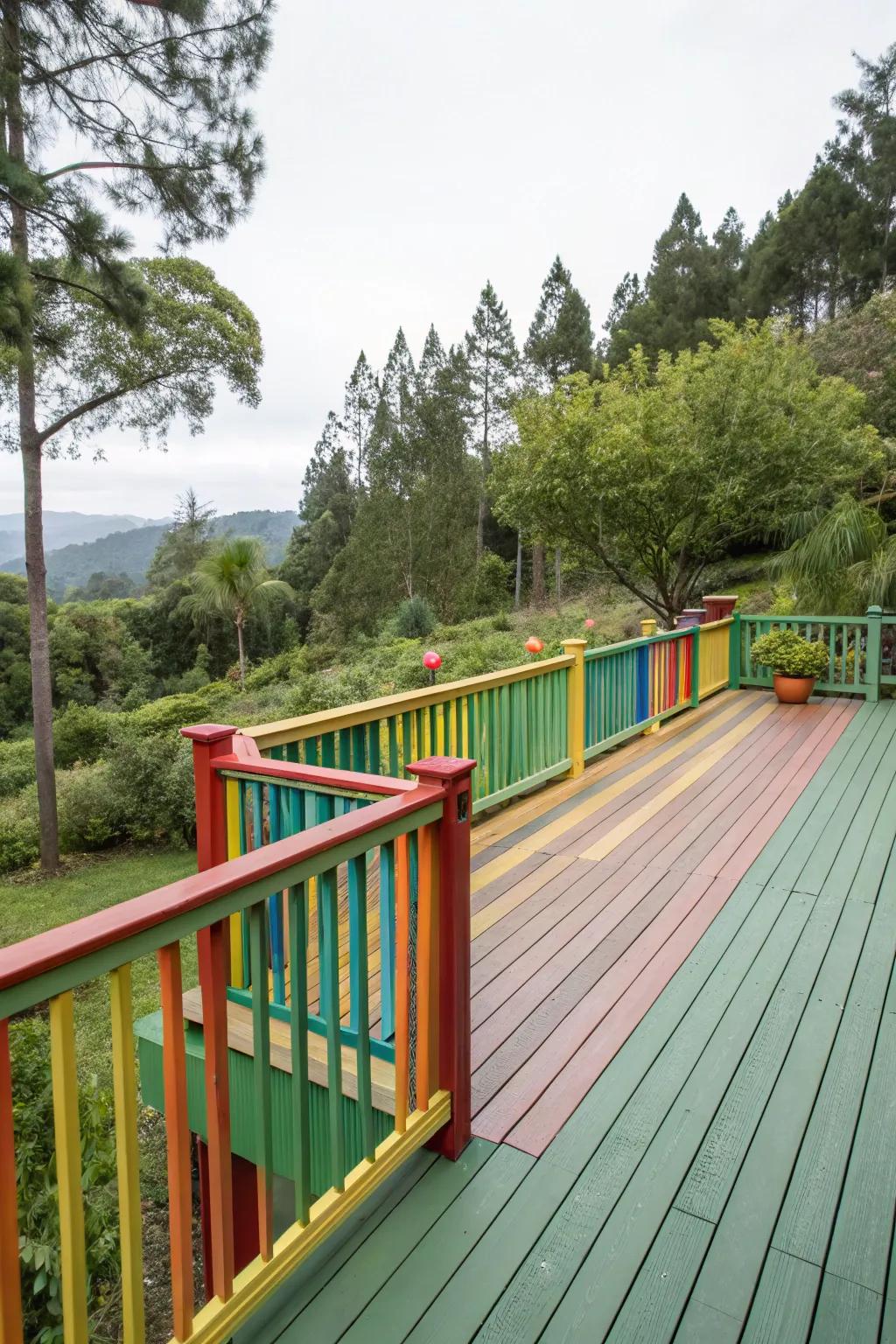 Wood railings painted in lively hues inject personality into your deck.