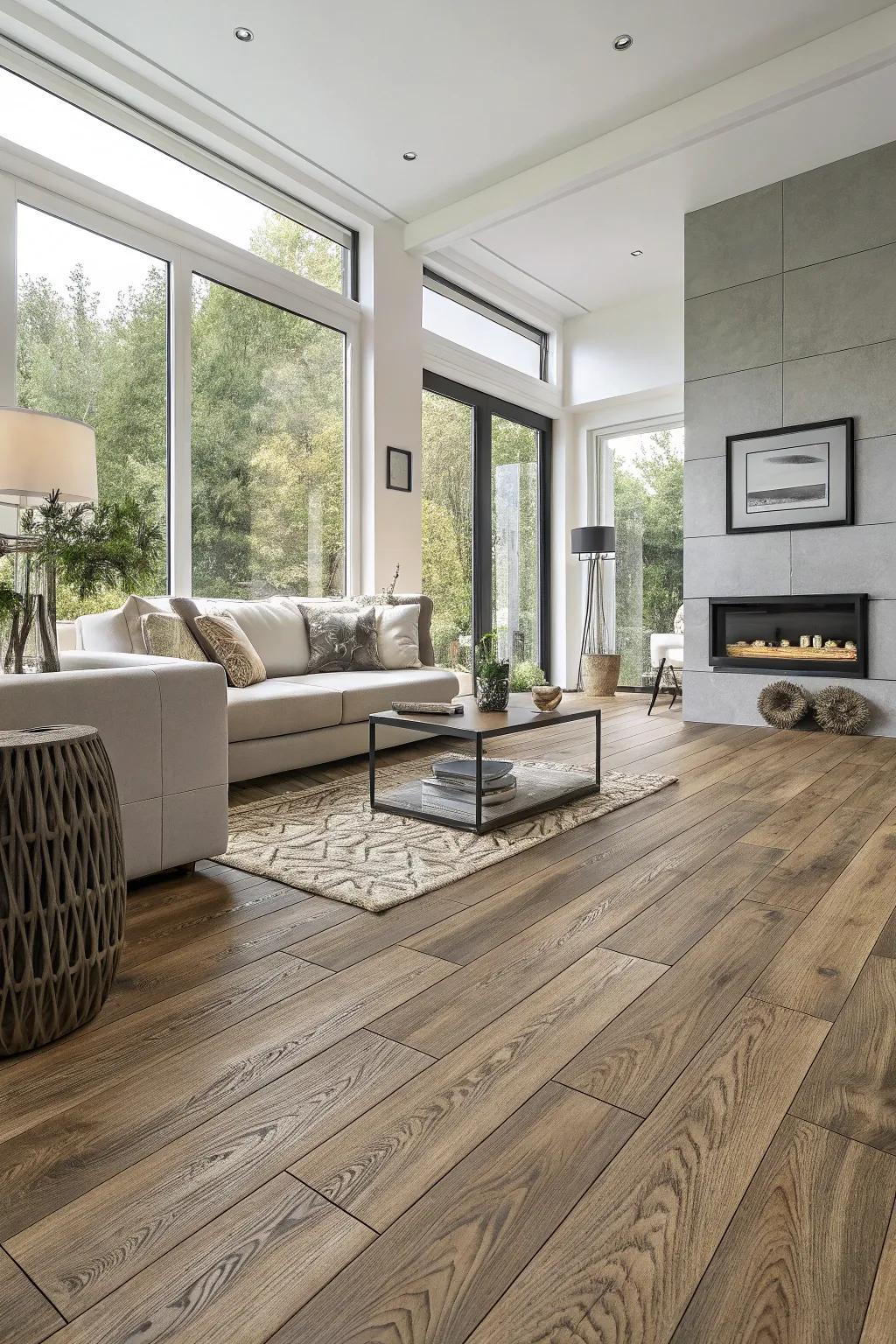 Laminate flooring offers style and versatility, fitting seamlessly into contemporary homes.