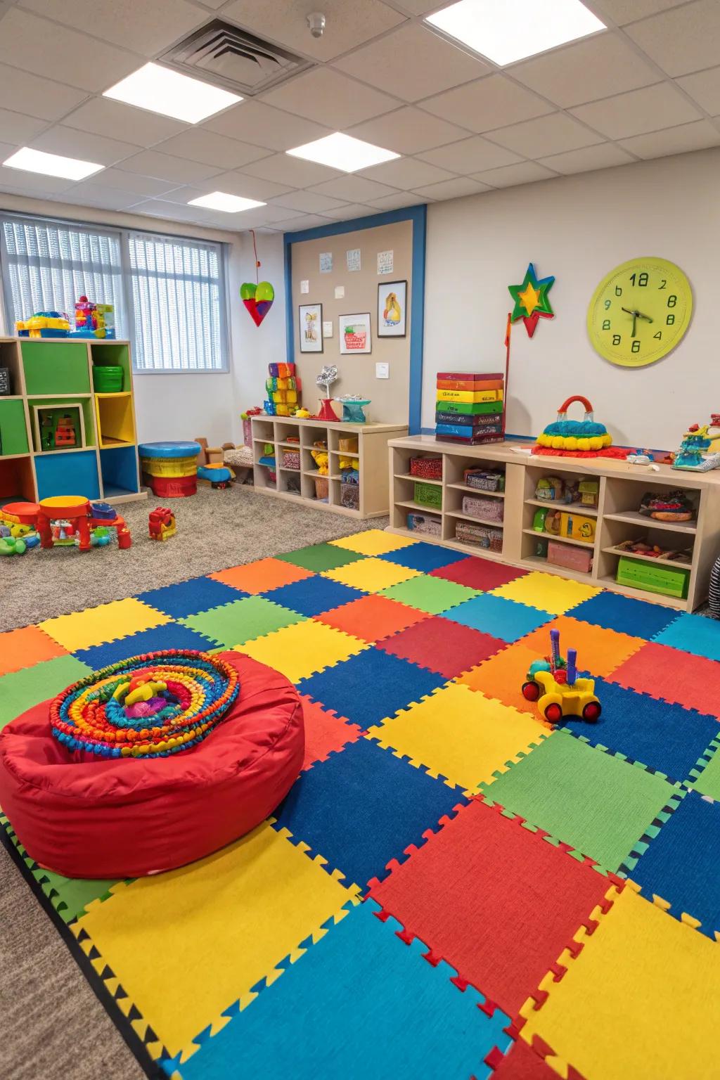 Combine and arrange felt squares to create a playful and cozy environment.
