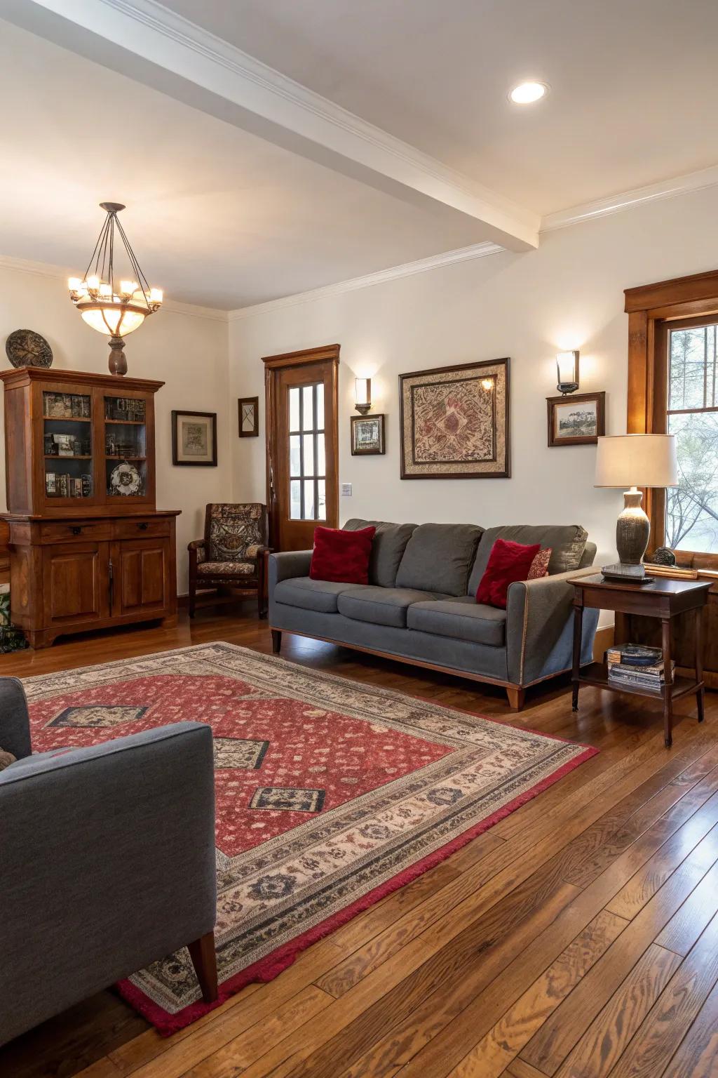 An elegant mix of modern and classic features set upon sienna flooring.