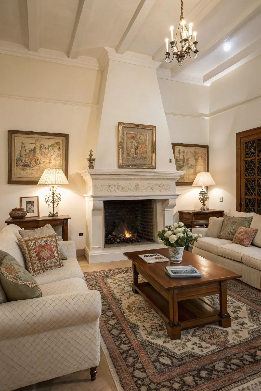 An ivory chimney provides a timeless and adaptable foundation.