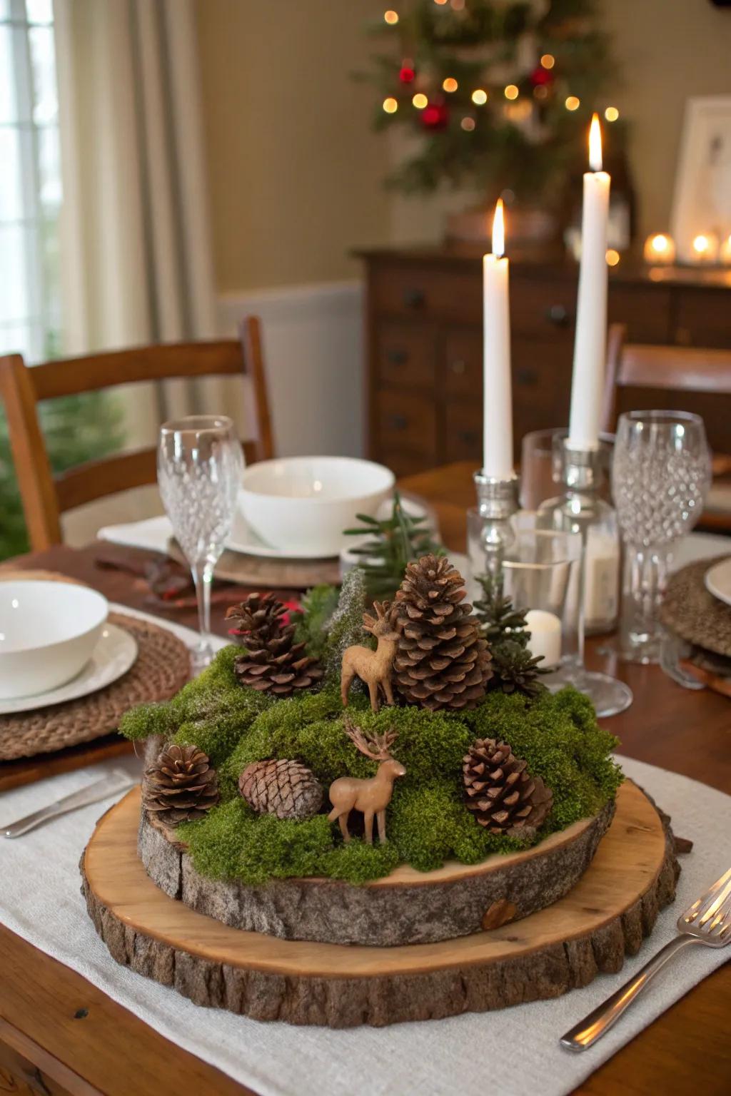 Transport the enchantment of the forest to your table with a rustic woodland charm centerpiece.