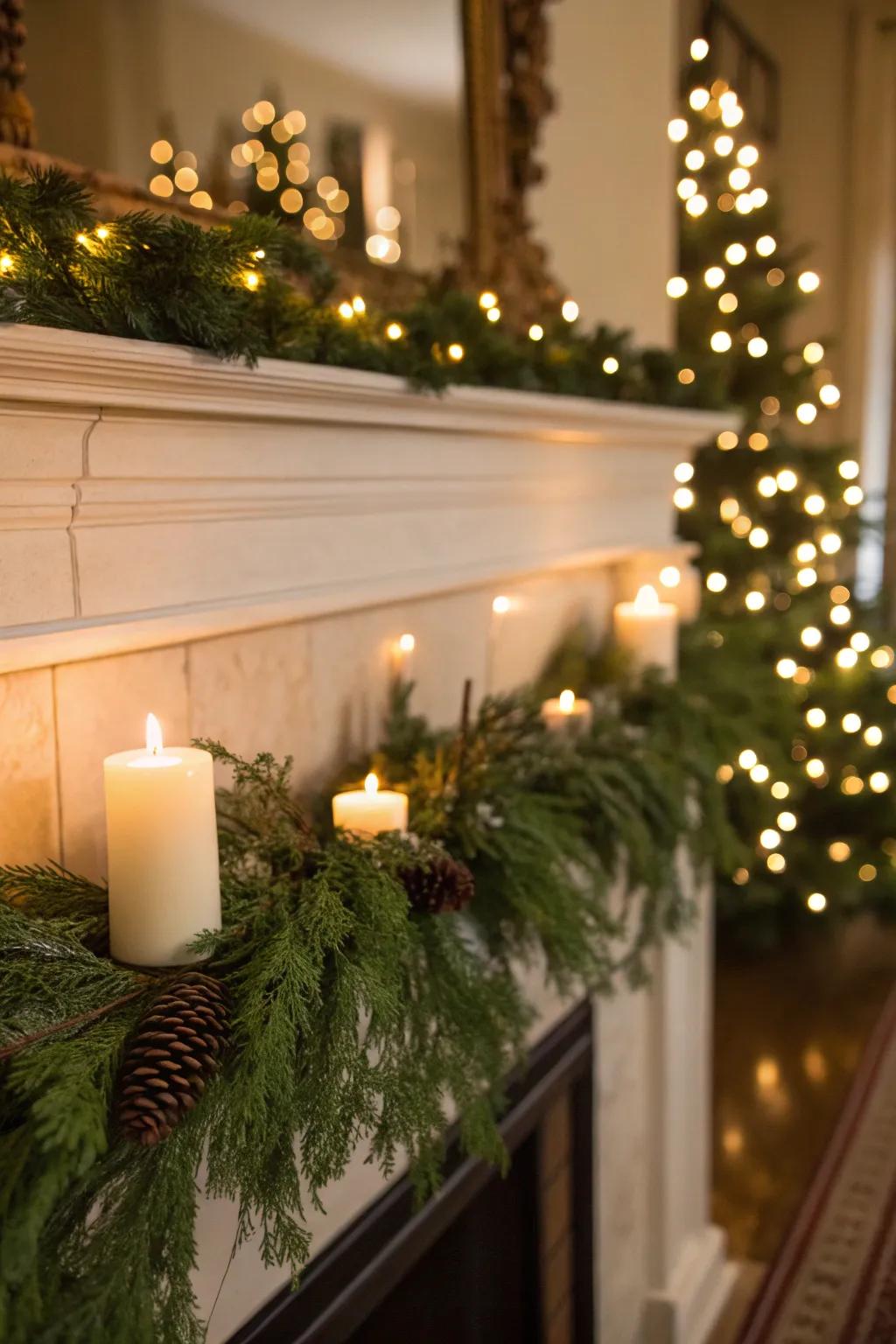 A beautifully decorated mantelpiece ready for Christmas.