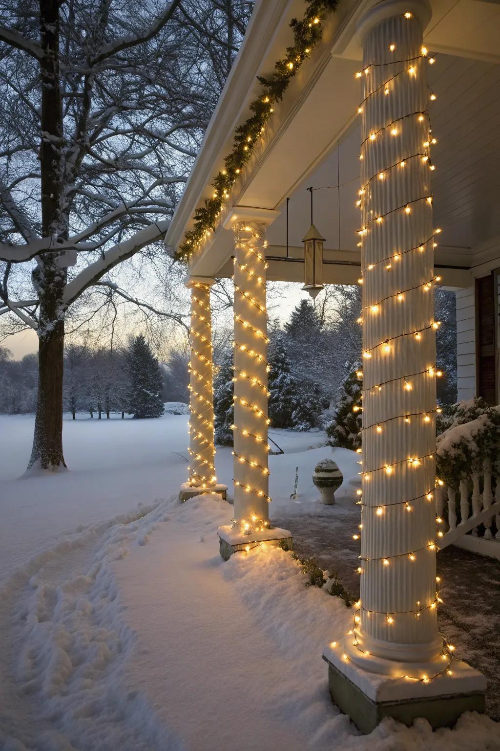Glimmering lights bring a magical quality to snowy nights.
