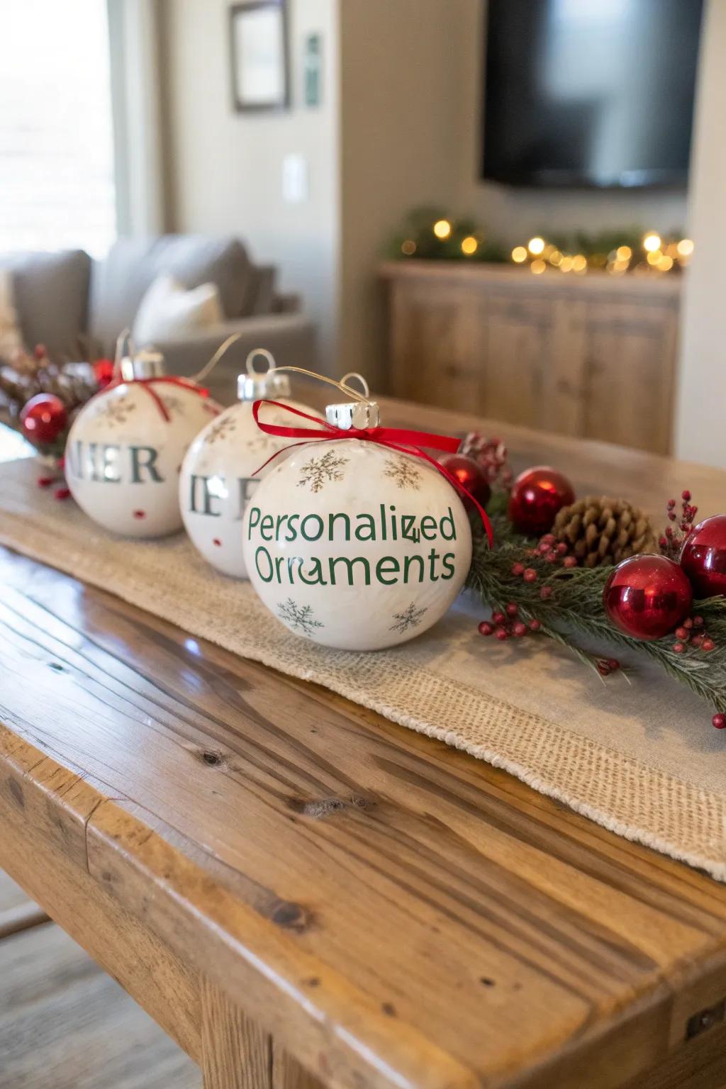 Customized ornaments make memorable table gifts.