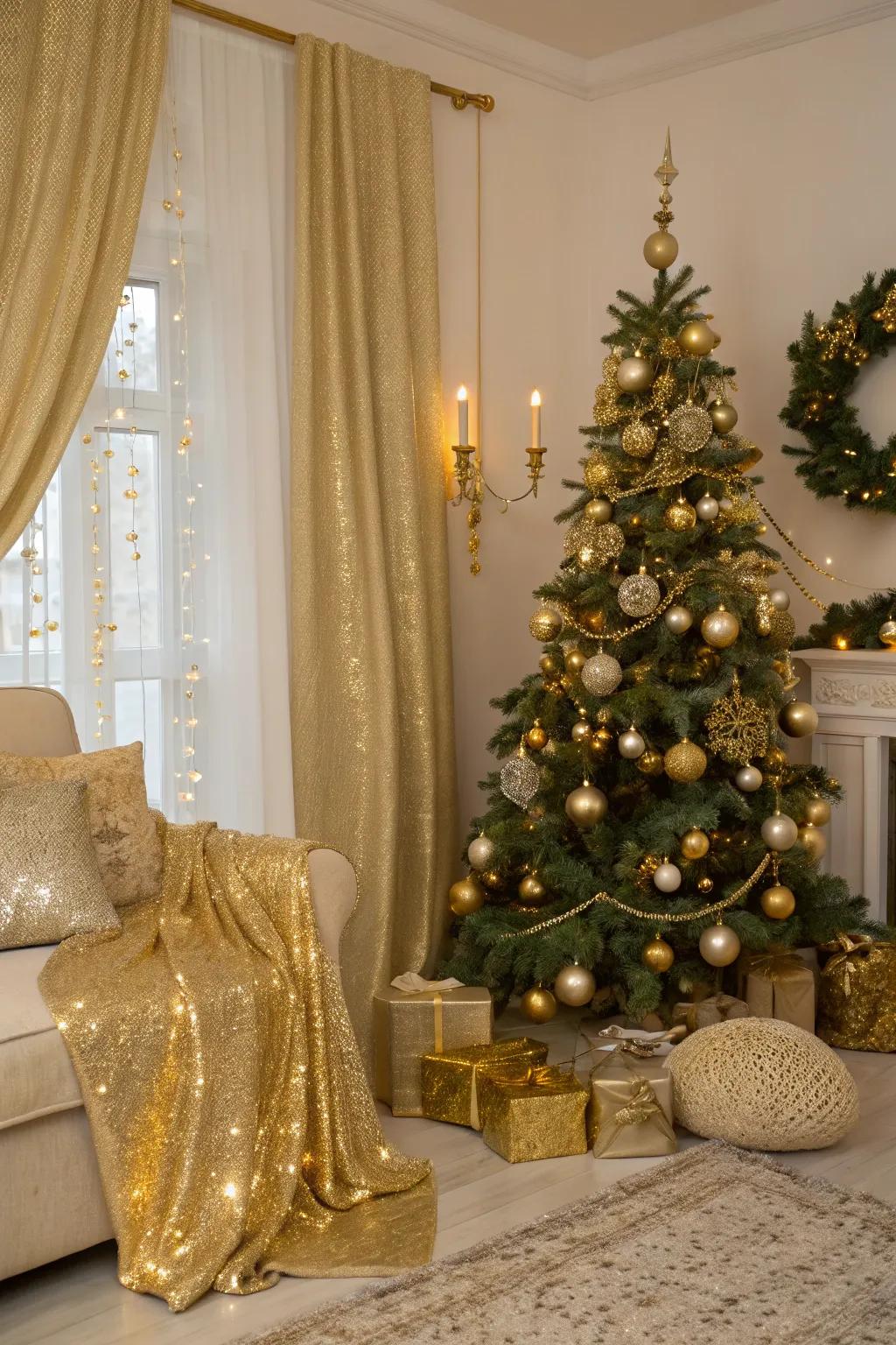 A hint of extravagance with glistening gold Christmas decor.
