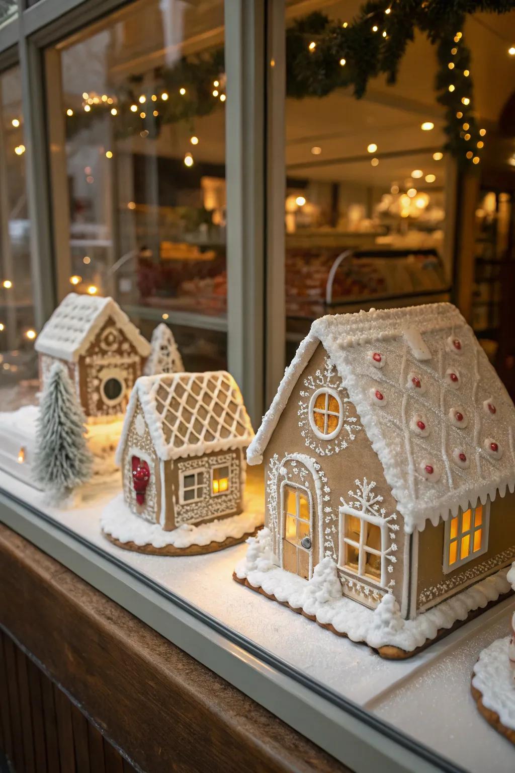 Charming cookie-cutter dwellings craft a sweet and inviting window exhibition.