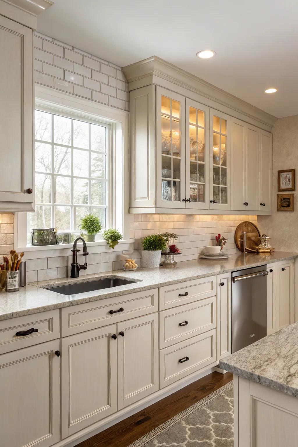 Muted palettes fashion a serene and ageless kitchen backdrop.