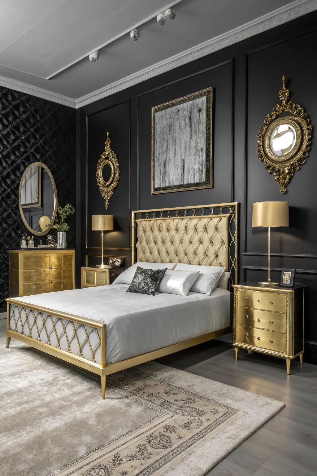 Metallic features contribute an element of luxury to the monochromatic area.
