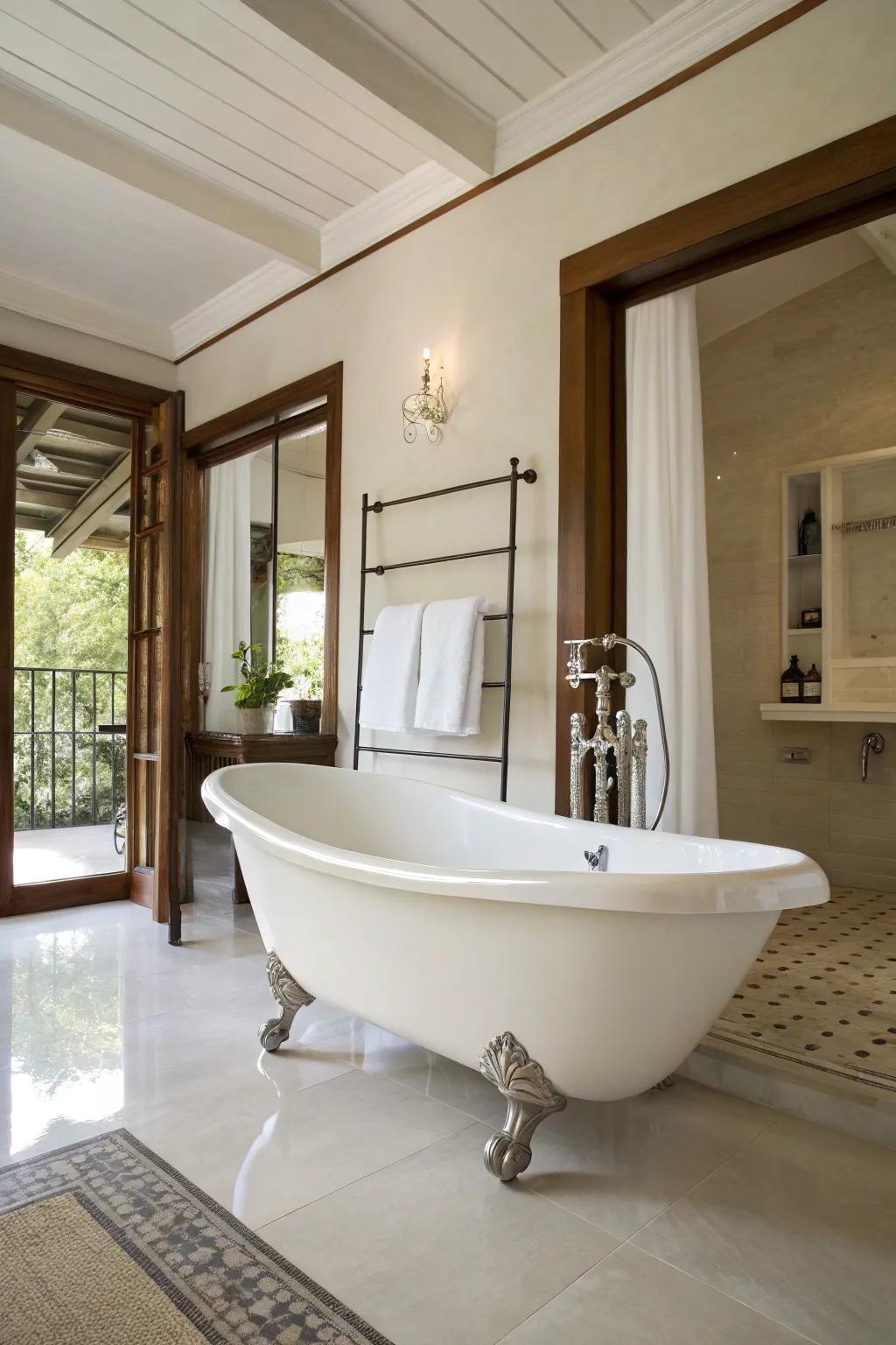 A simple retreat where the beauty of the roll-top bath is amplified by simplicity.