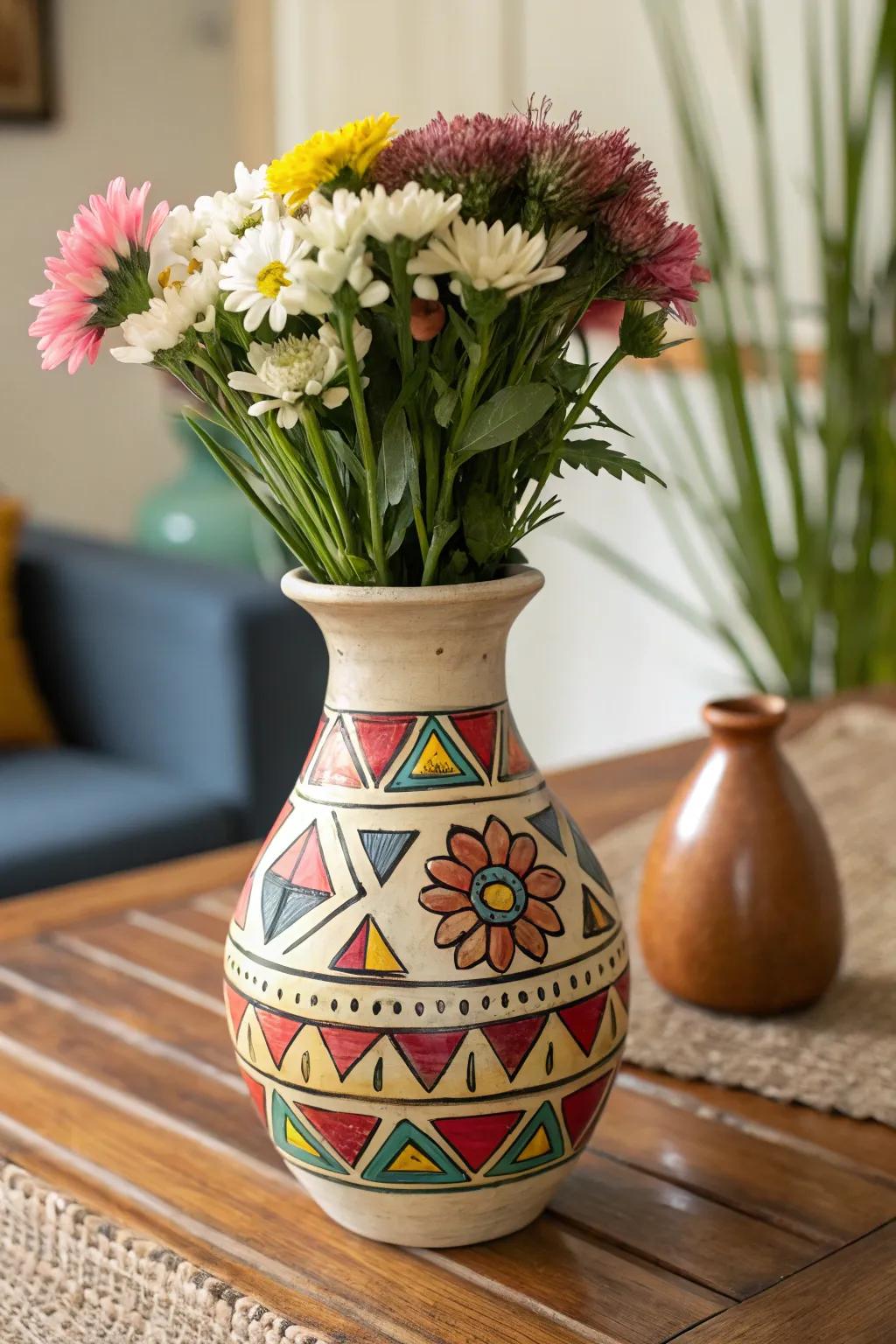 A hand-painted dirt pot exhibiting vivid mathematical examples.