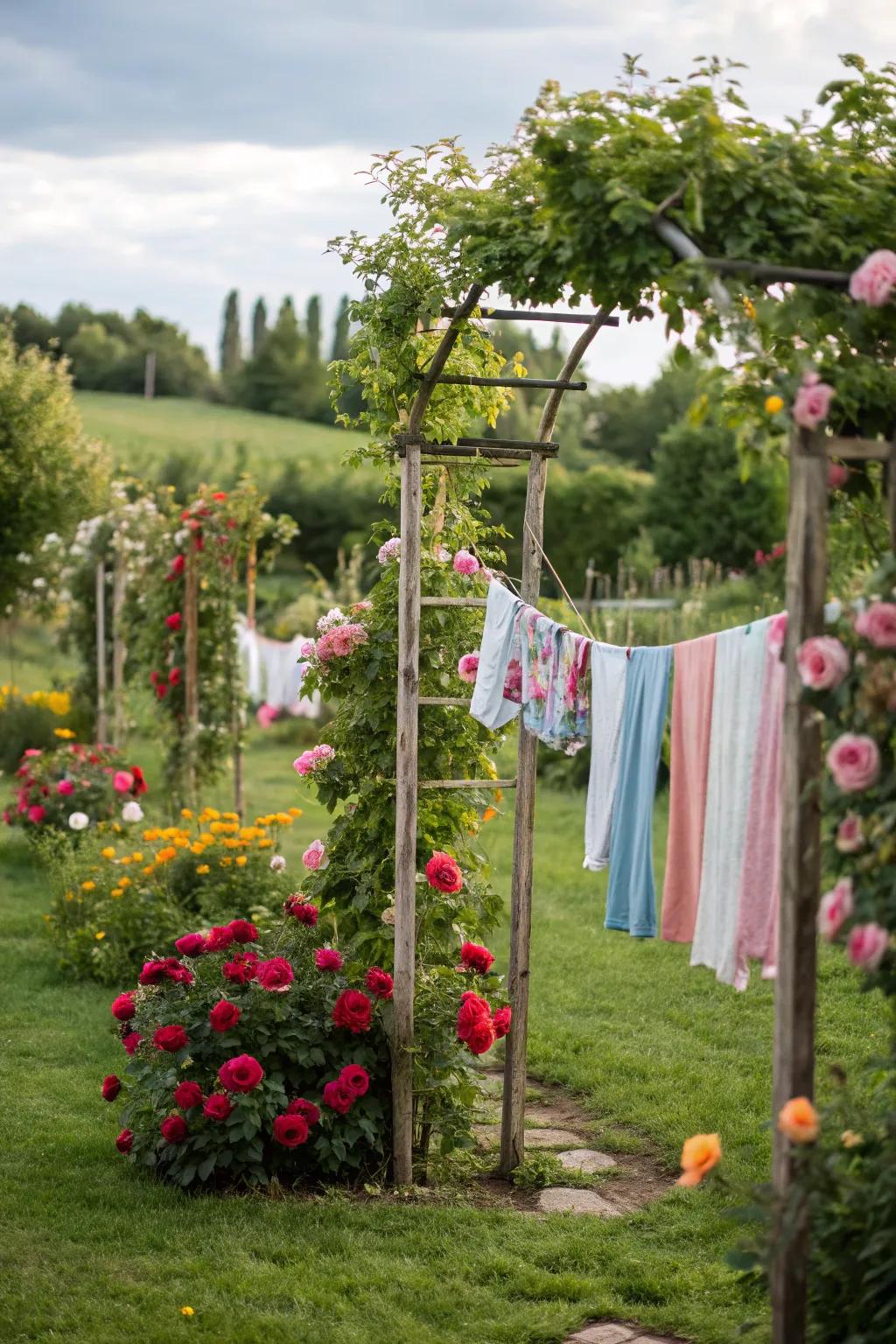 A botanical clothesline introducing a floral element to laundry days.