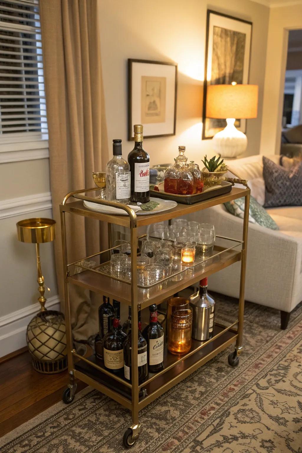 Chic and movable, a beverage buggy makes cocktail time adaptable.