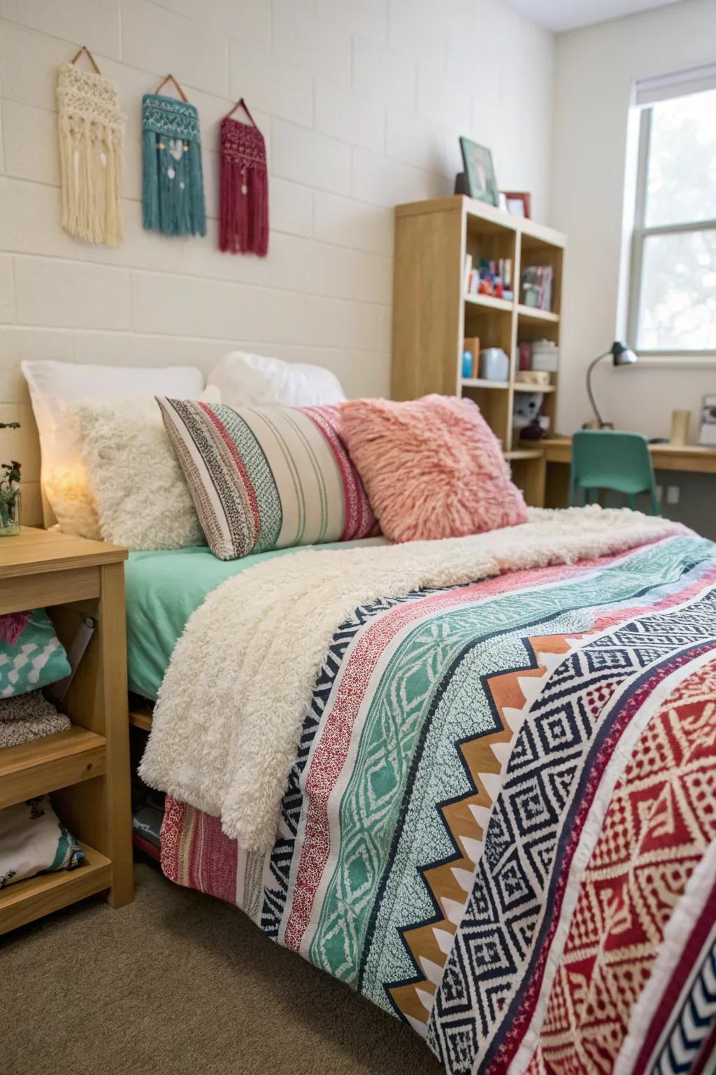 Design a haven of relaxation with layered bedding.